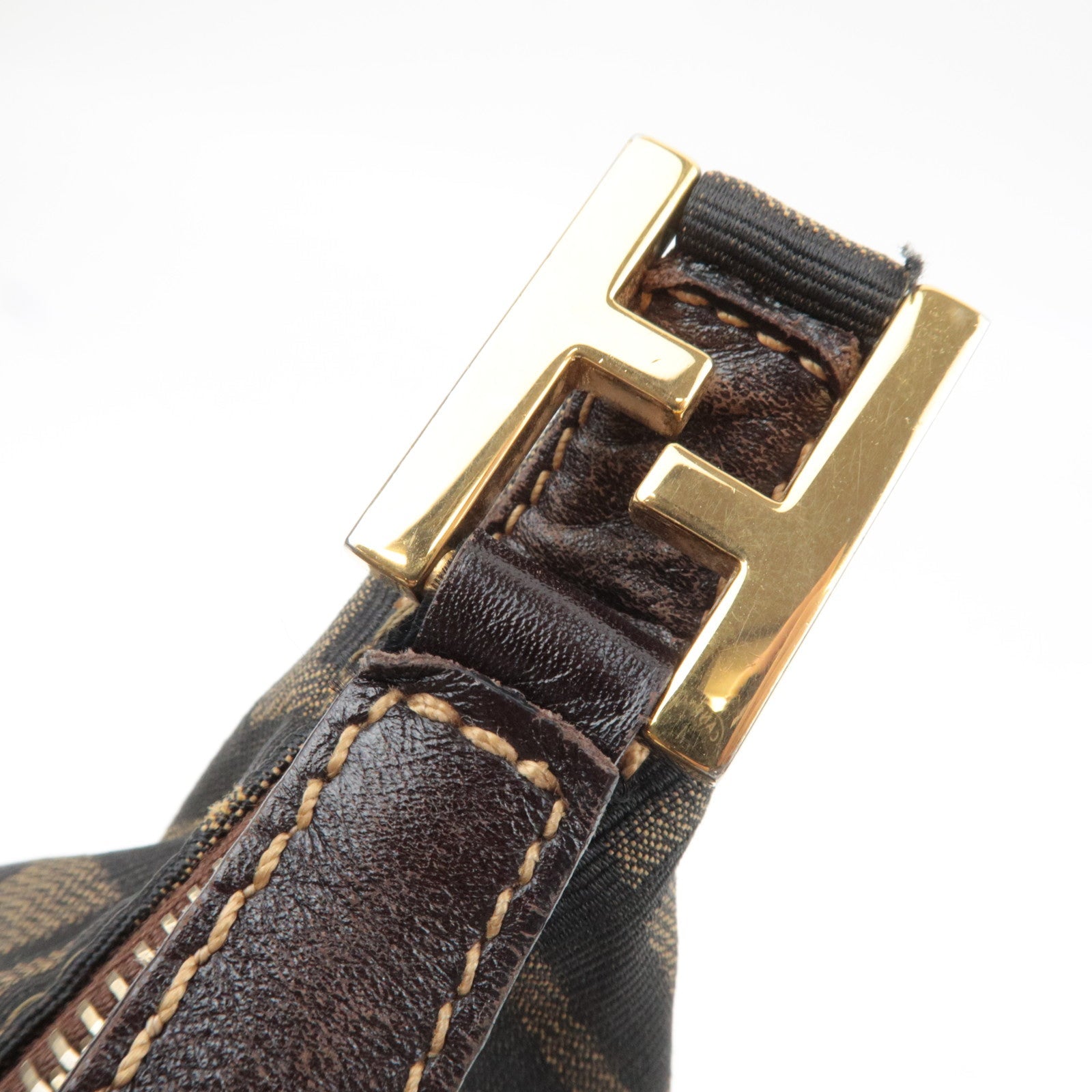 FENDI Zucca Canvas Leather Shoulder Bag Khaki Brown Black