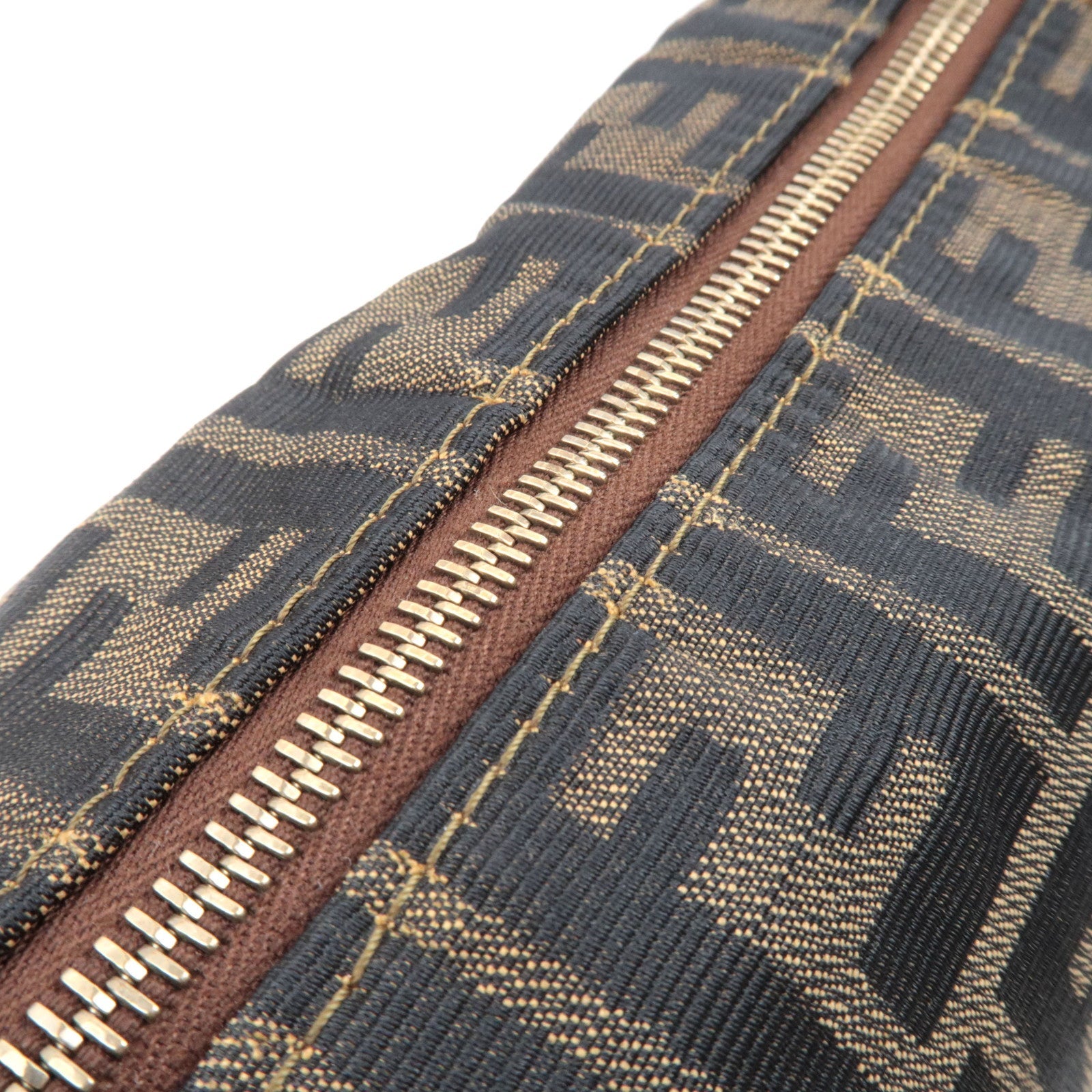 FENDI Zucca Canvas Leather Shoulder Bag Khaki Brown Black