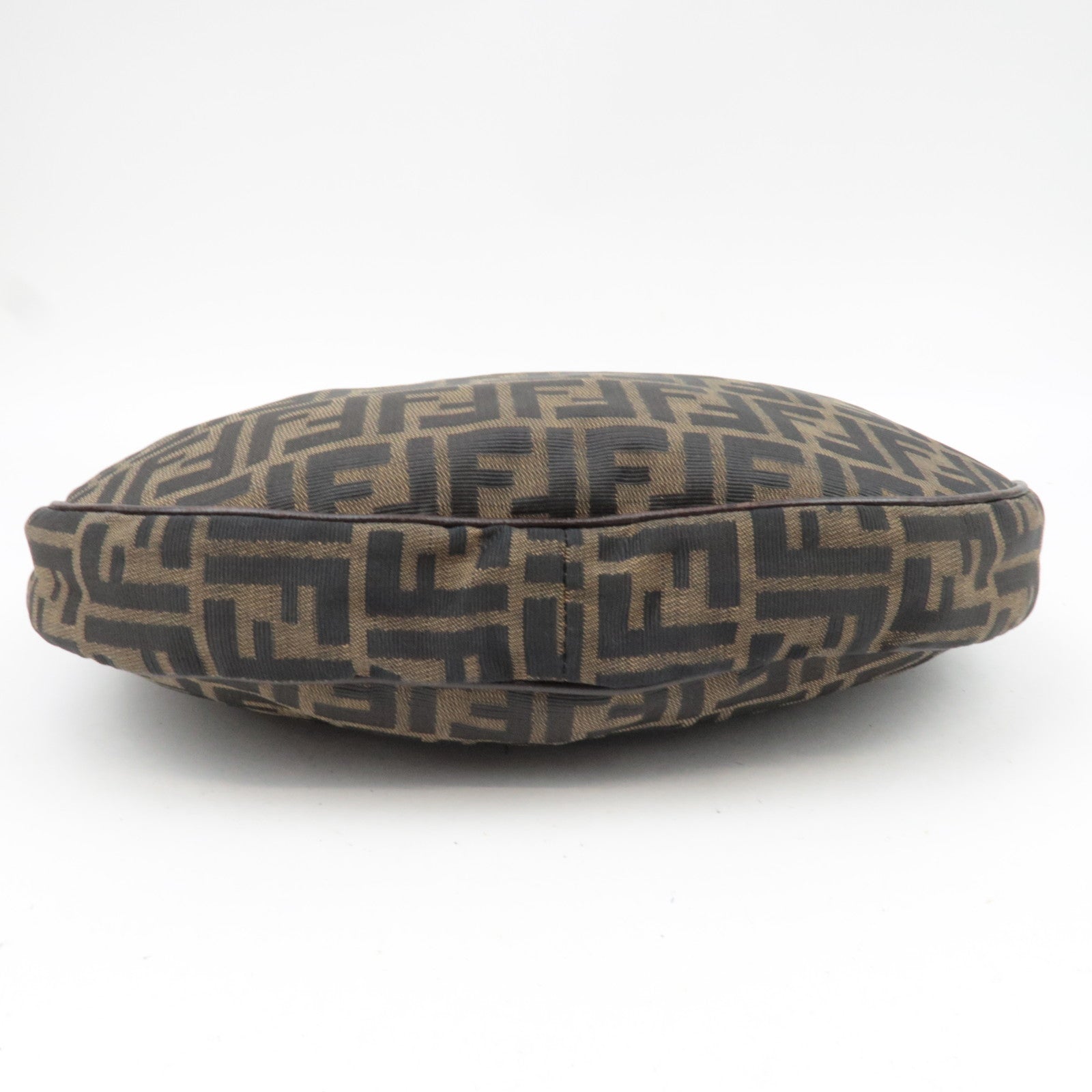 FENDI Zucca Canvas Leather Shoulder Bag Khaki Brown Black