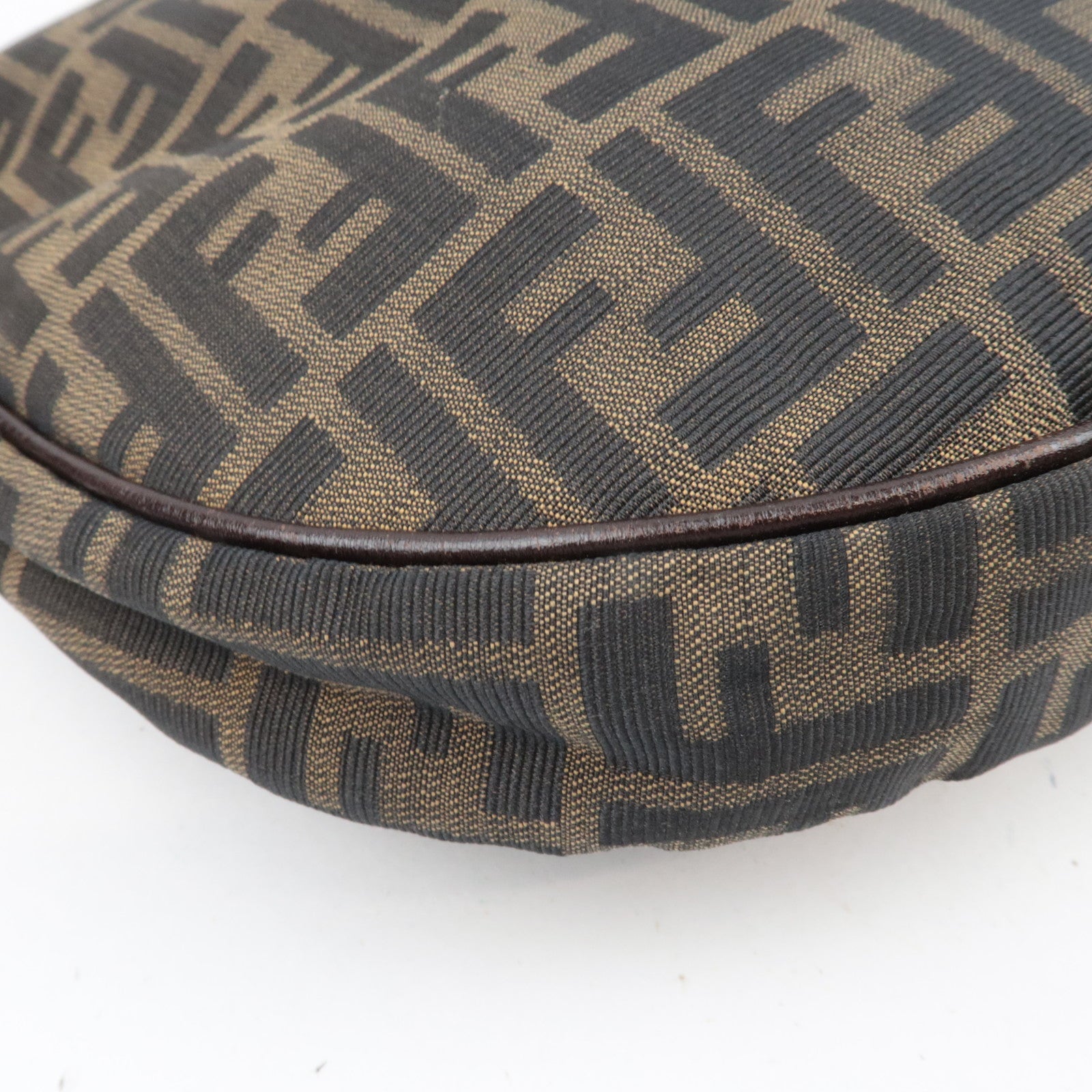 FENDI Zucca Canvas Leather Shoulder Bag Khaki Brown Black