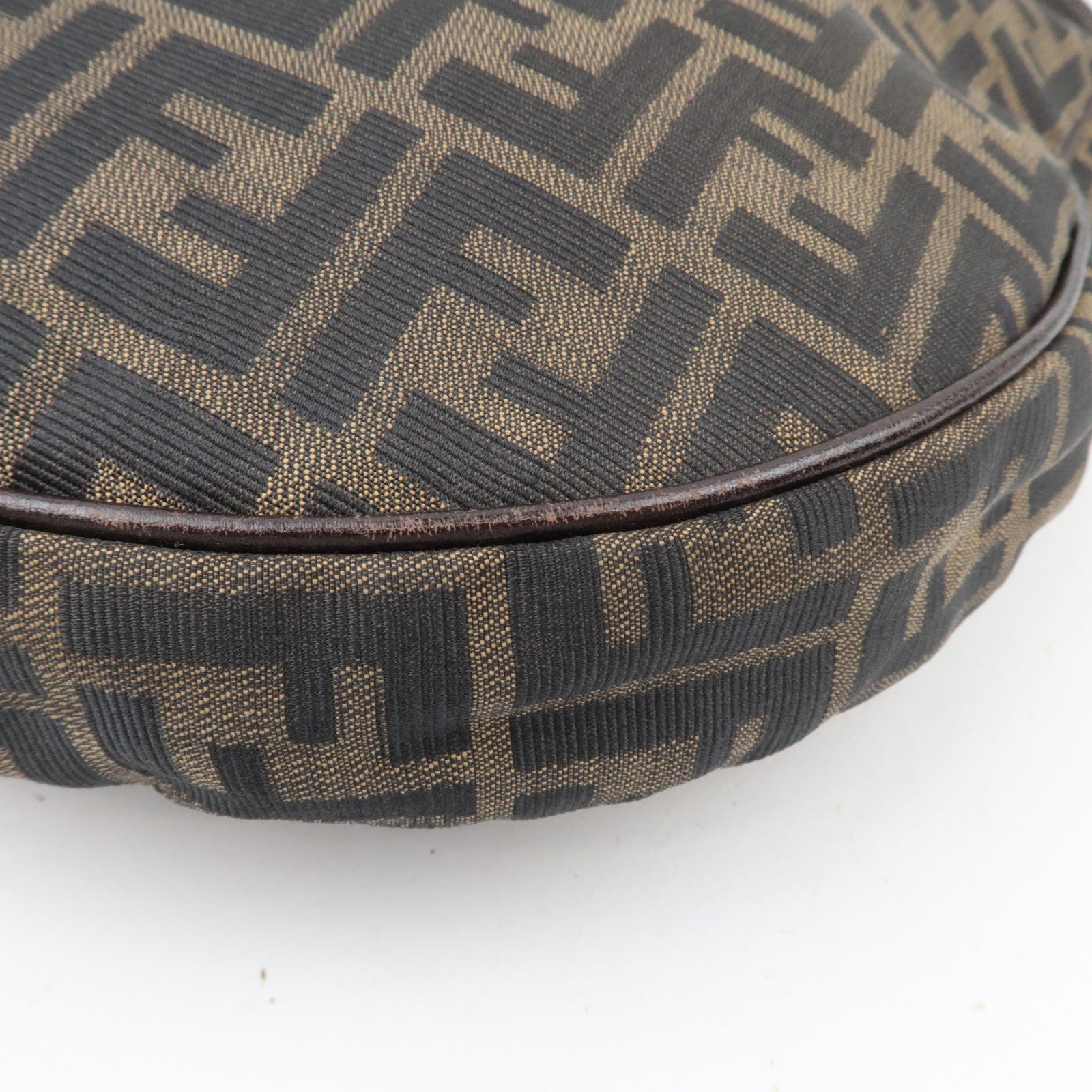 FENDI Zucca Canvas Leather Shoulder Bag Khaki Brown Black