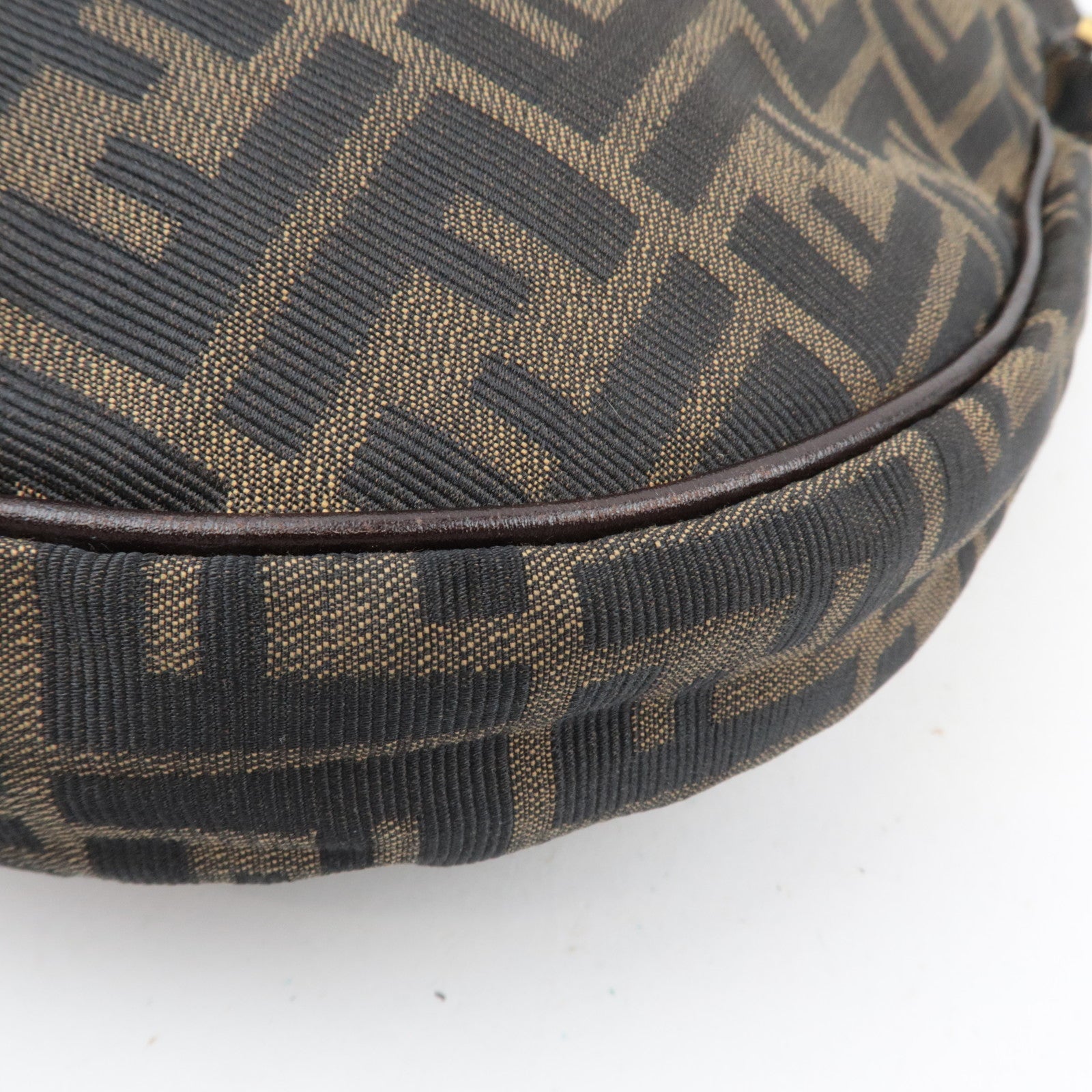 FENDI Zucca Canvas Leather Shoulder Bag Khaki Brown Black