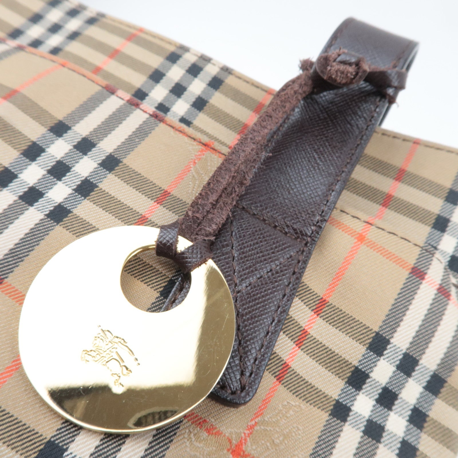 BURBERRY Nova Plaid Canvas Leather Tote Bag Beige Brown