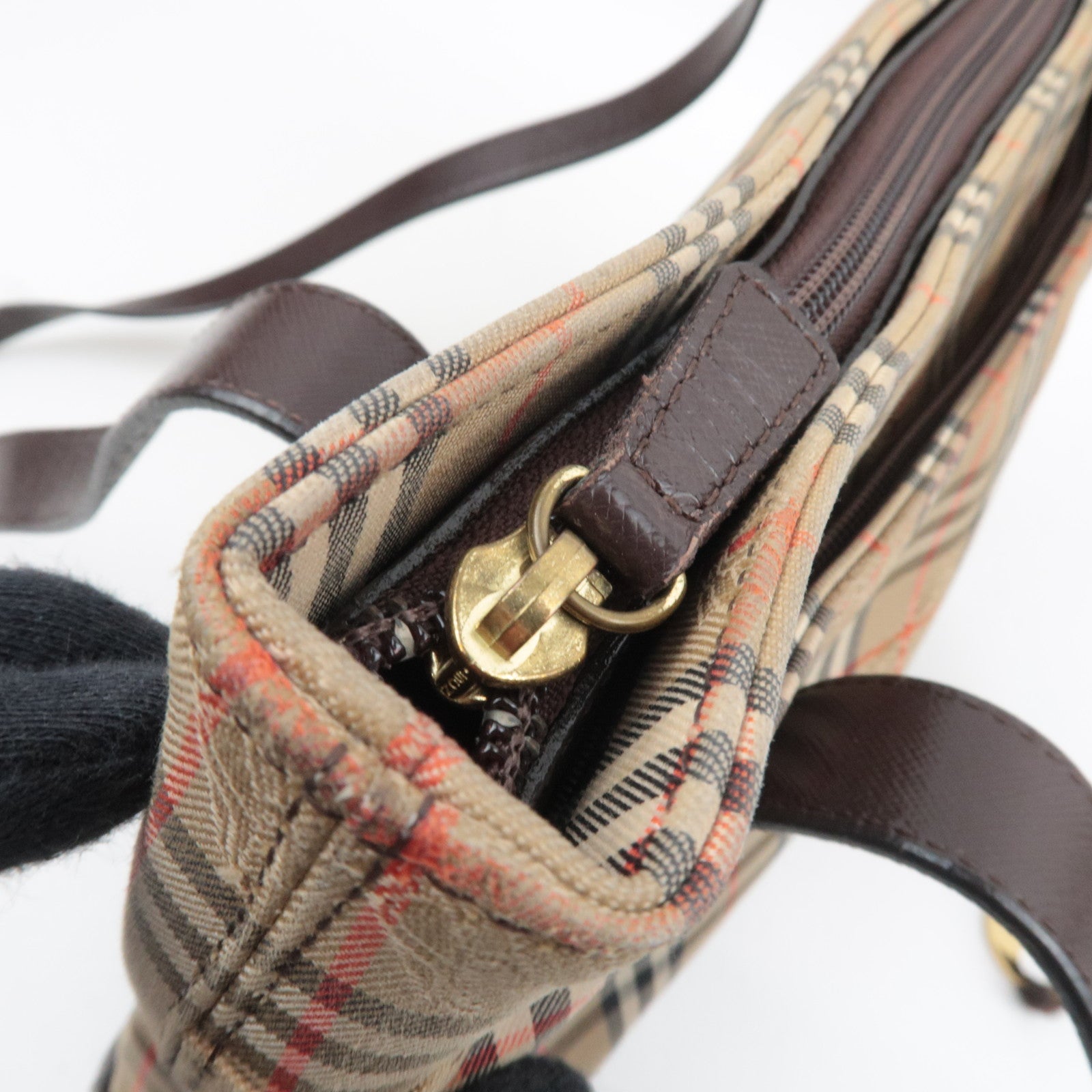 BURBERRY Nova Plaid Canvas Leather Tote Bag Beige Brown