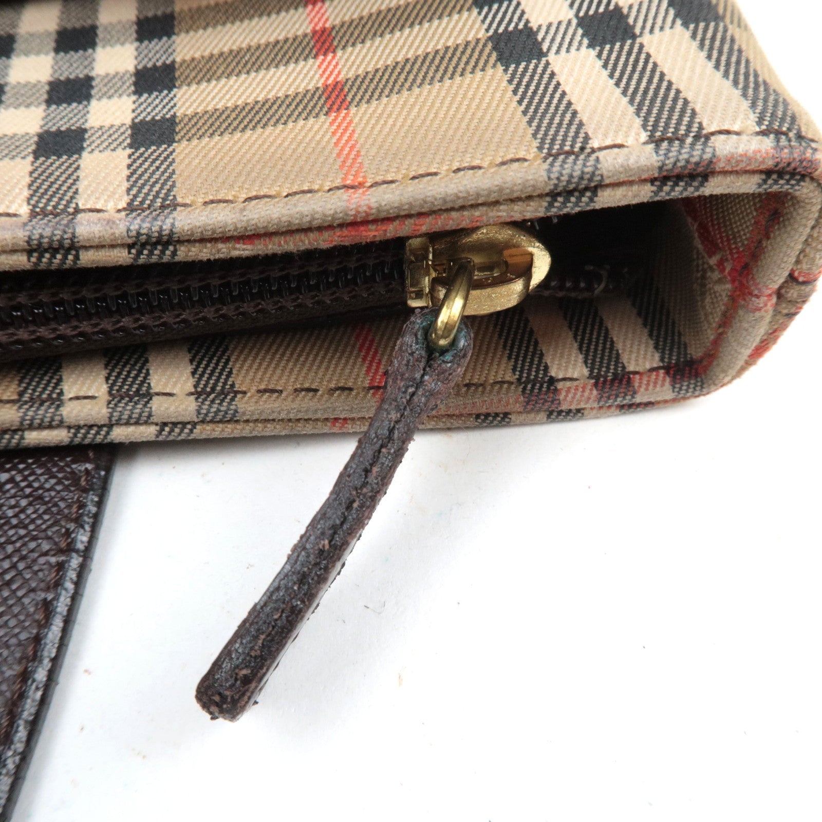 BURBERRY Nova Plaid Canvas Leather Tote Bag Beige Brown