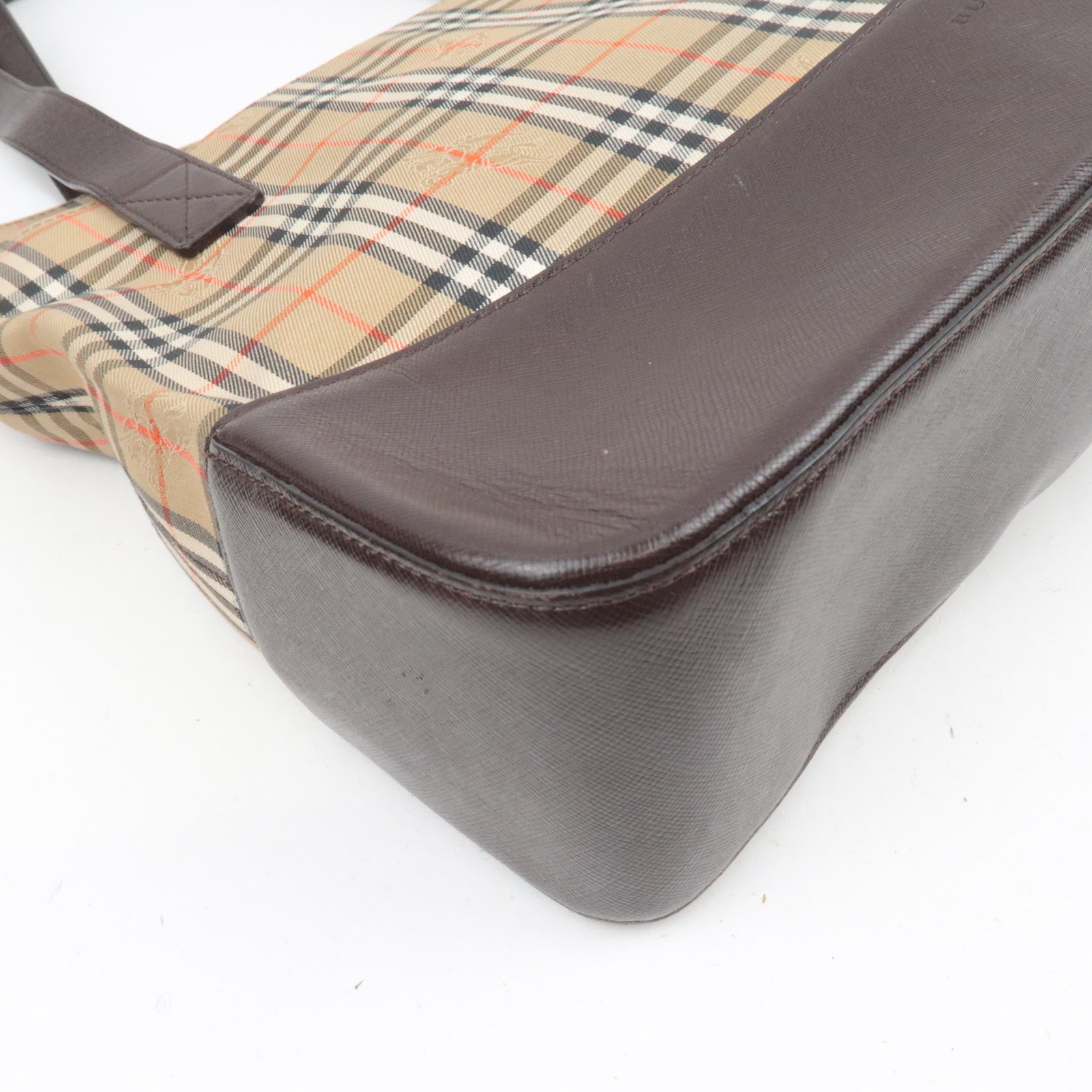 BURBERRY Nova Plaid Canvas Leather Tote Bag Beige Brown