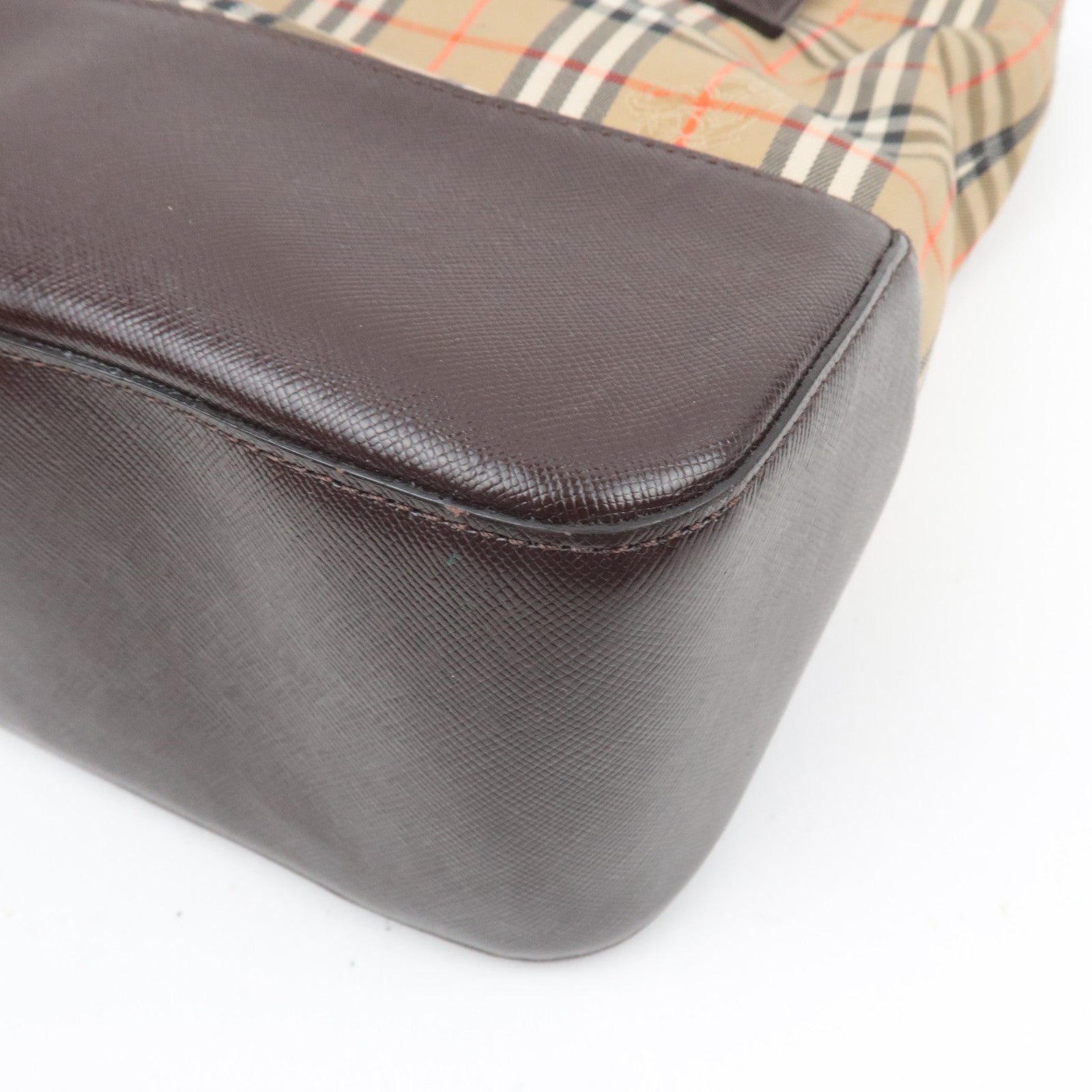 BURBERRY Nova Plaid Canvas Leather Tote Bag Beige Brown