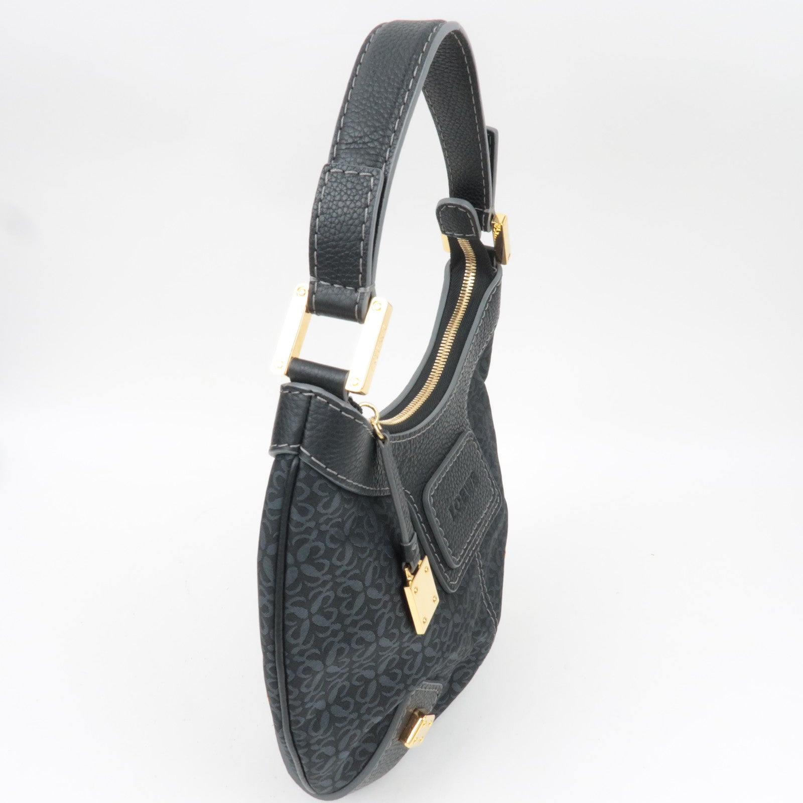 LOEWE New Road Line Canvas Leather Shoulder Bag Black *Dust bag