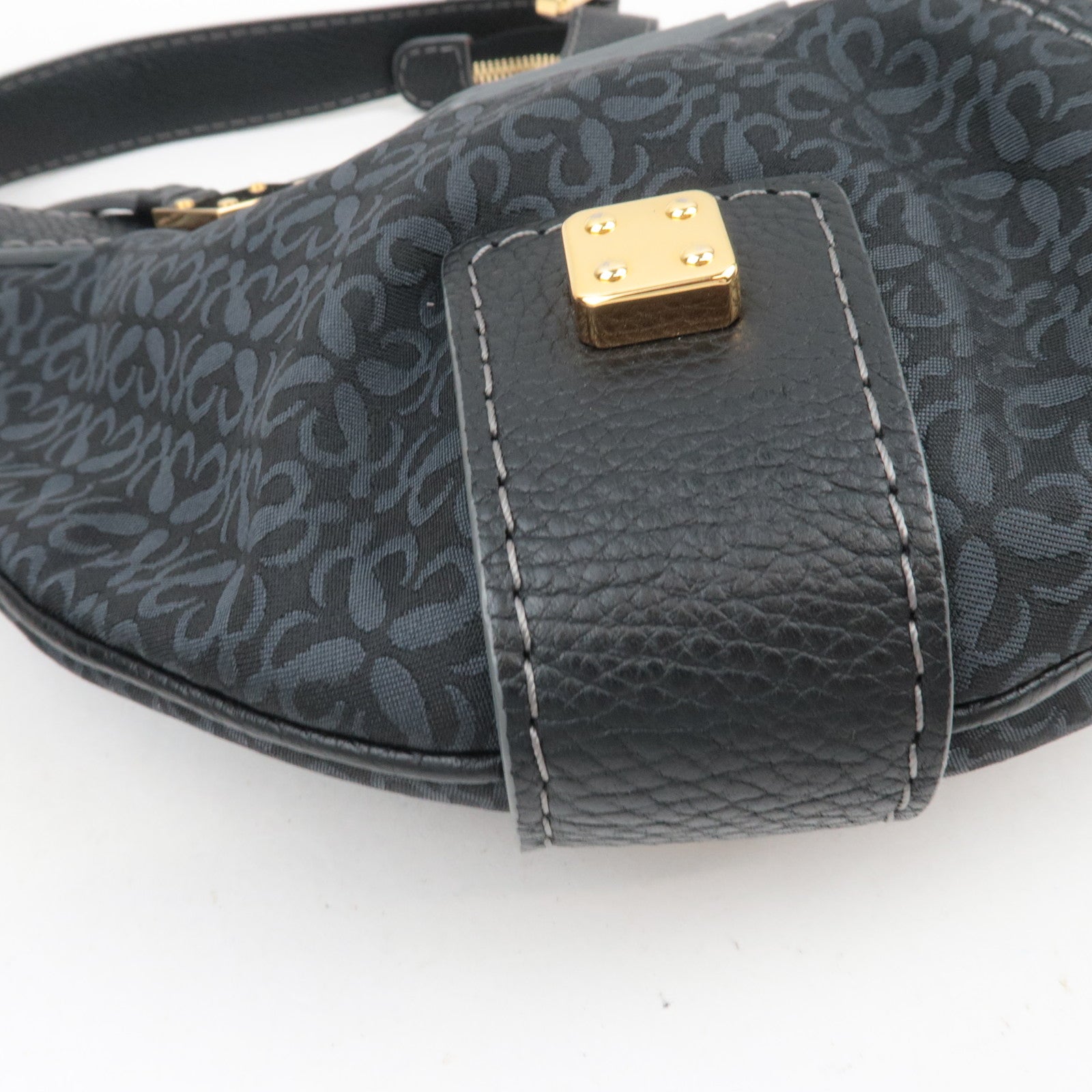 LOEWE New Road Line Canvas Leather Shoulder Bag Black *Dust bag