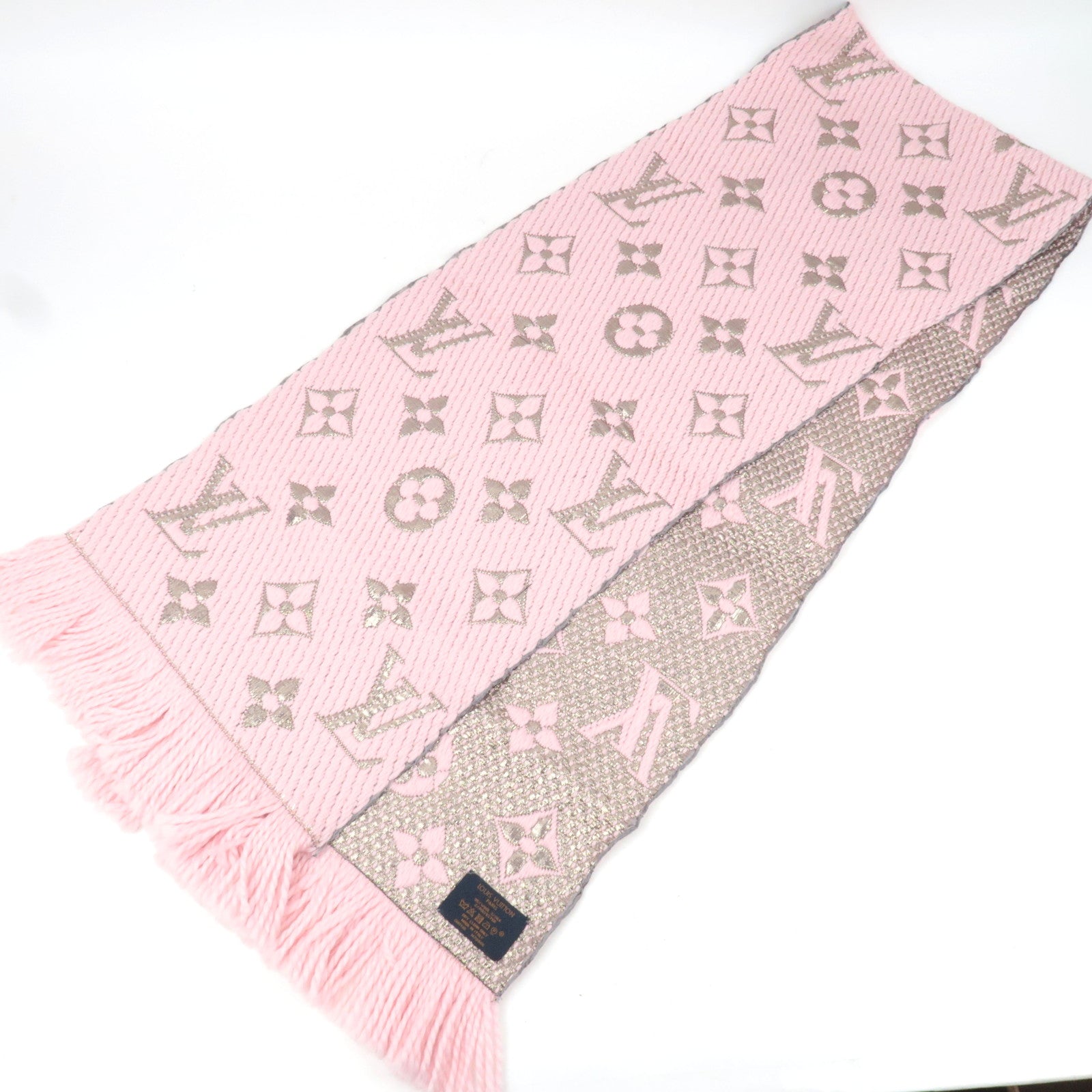 Louis Vuitton Echarpe Logomania Shine Scarf 95% Wool 3% Silk 2% Polyester Rose Ballerine M70466 GM0136