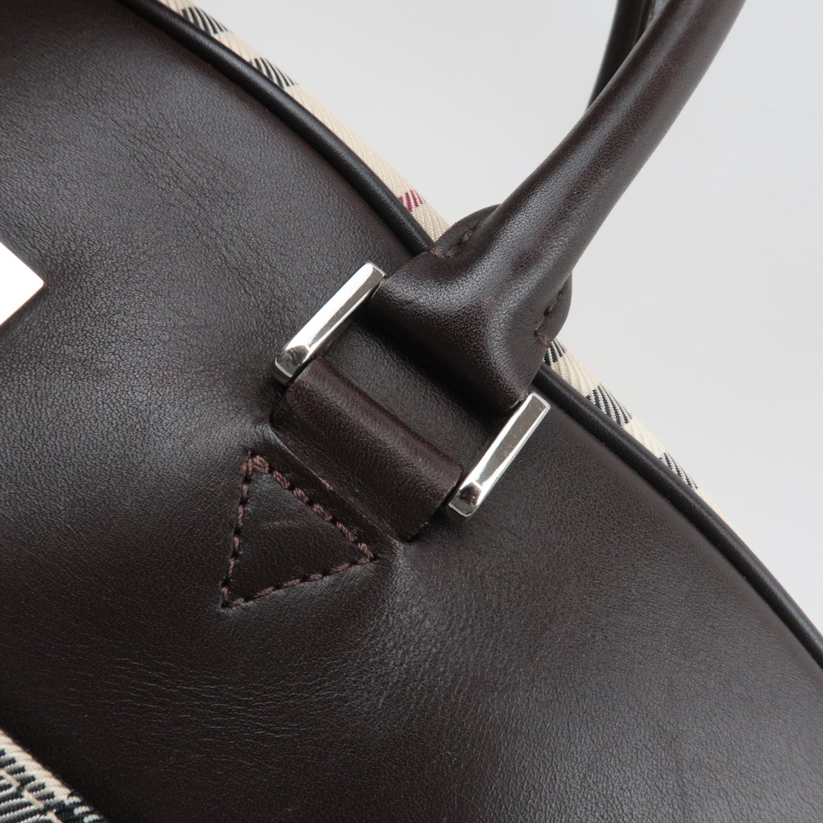 BURBERRY Nova Plaid 2-Way Canvas Leather Boston Bag Beige Brown *Strap