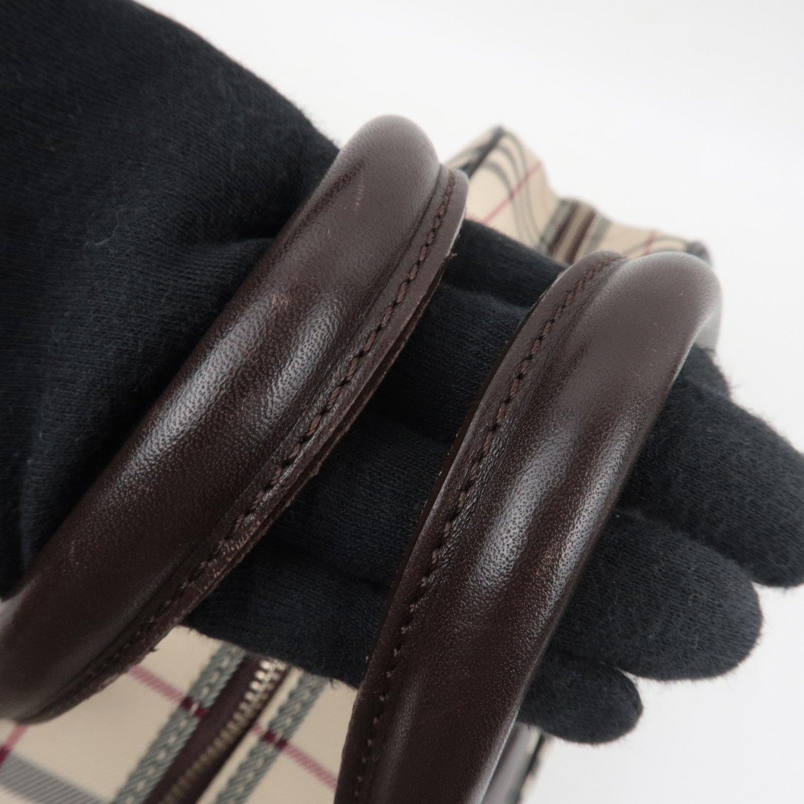 BURBERRY Nova Plaid 2-Way Canvas Leather Boston Bag Beige Brown *Strap