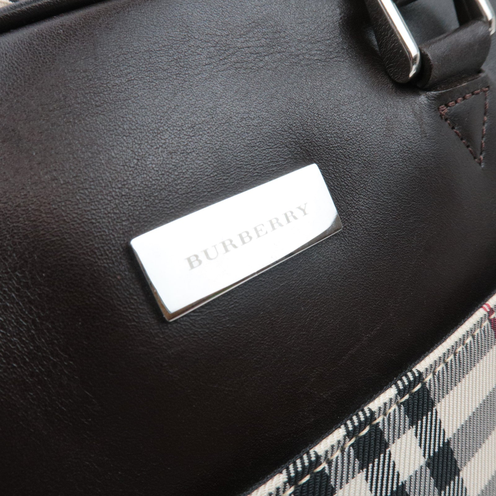 BURBERRY Nova Plaid 2-Way Canvas Leather Boston Bag Beige Brown *Strap