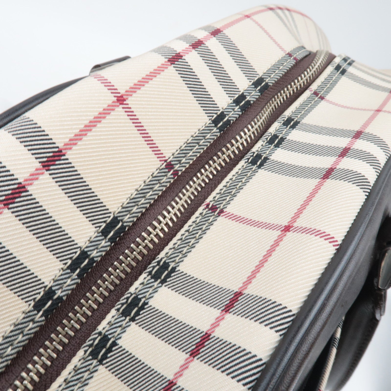 BURBERRY Nova Plaid 2-Way Canvas Leather Boston Bag Beige Brown *Strap