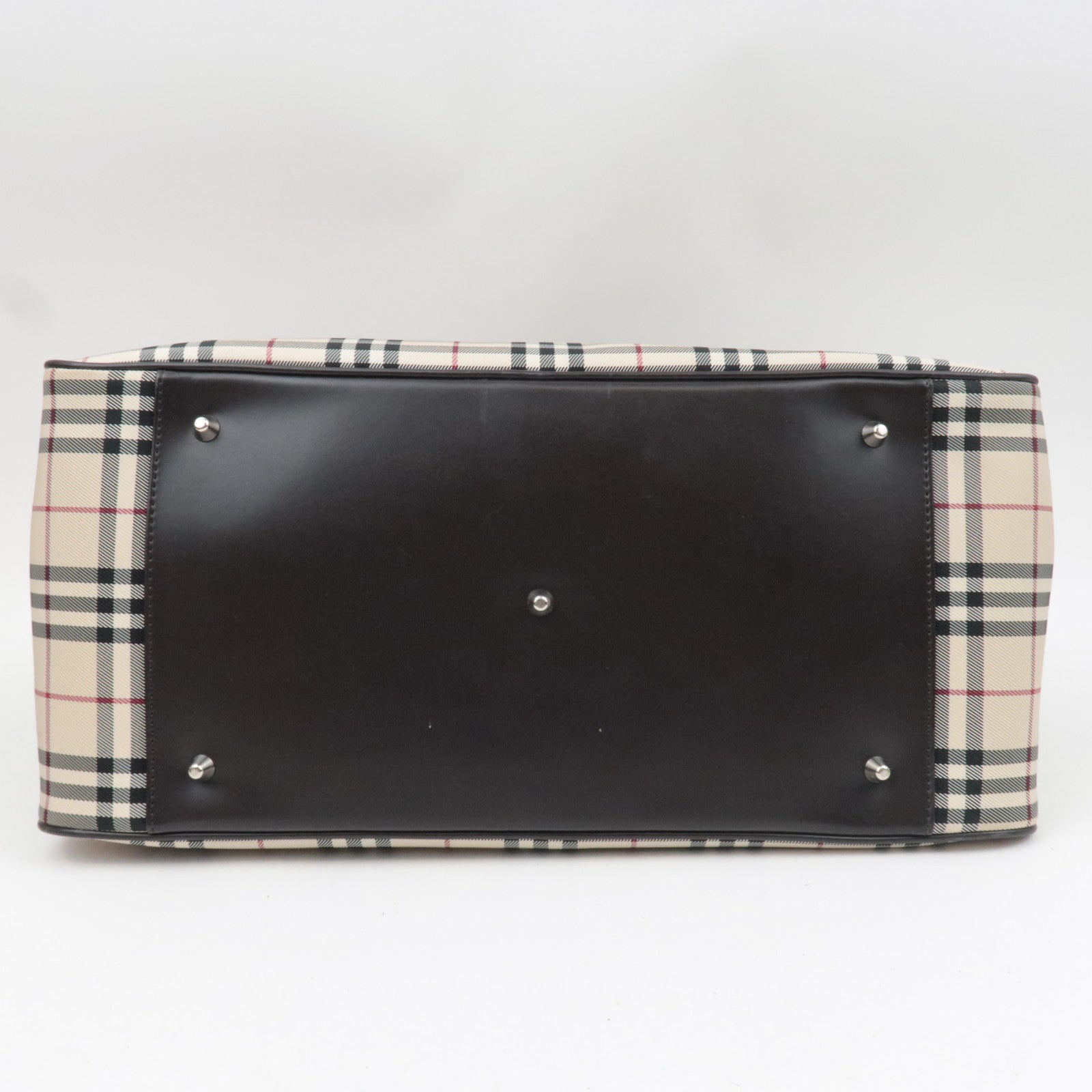 BURBERRY Nova Plaid 2-Way Canvas Leather Boston Bag Beige Brown *Strap