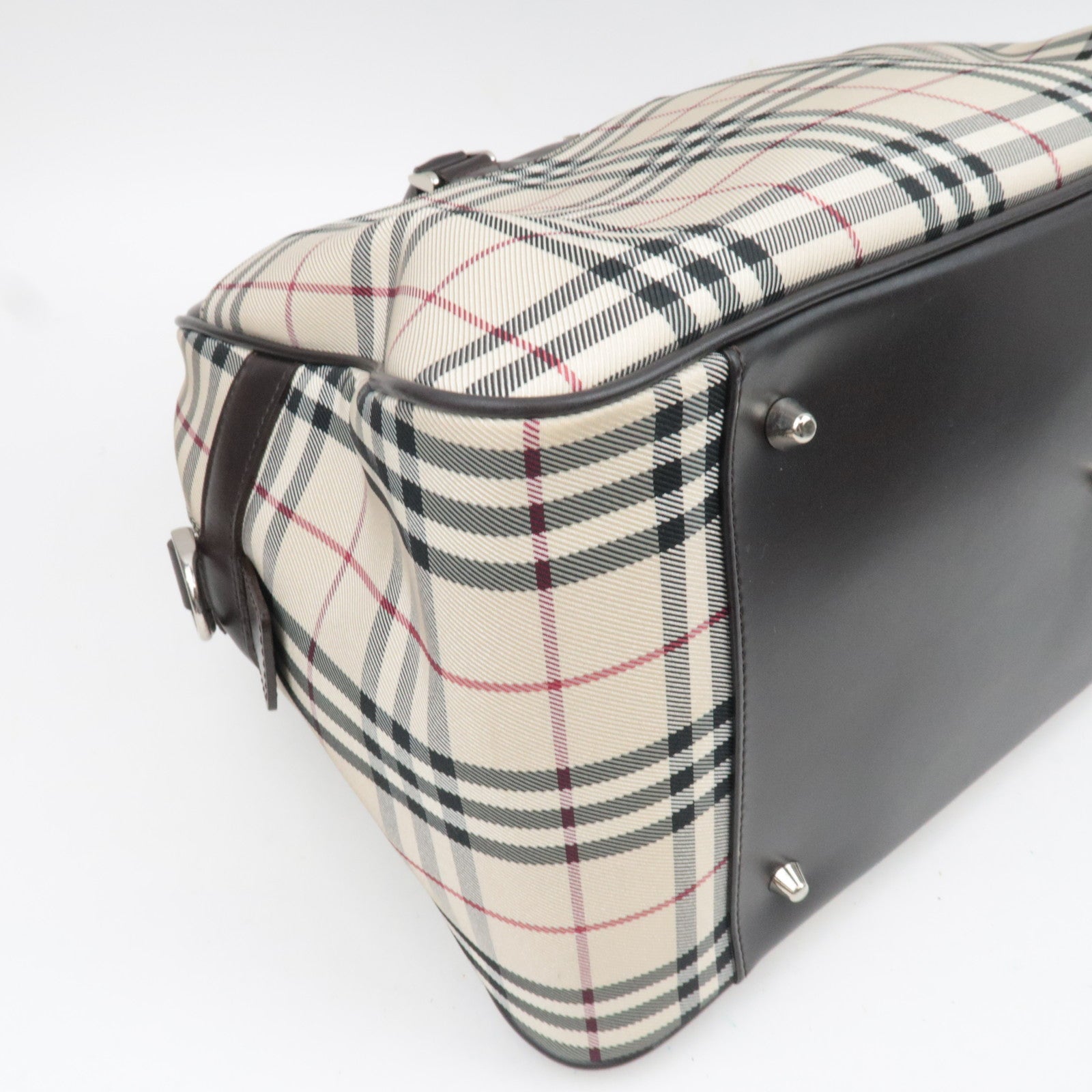 BURBERRY Nova Plaid 2-Way Canvas Leather Boston Bag Beige Brown *Strap