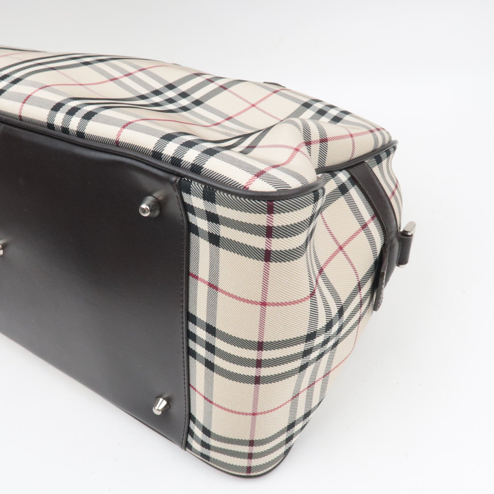 BURBERRY Nova Plaid 2-Way Canvas Leather Boston Bag Beige Brown *Strap