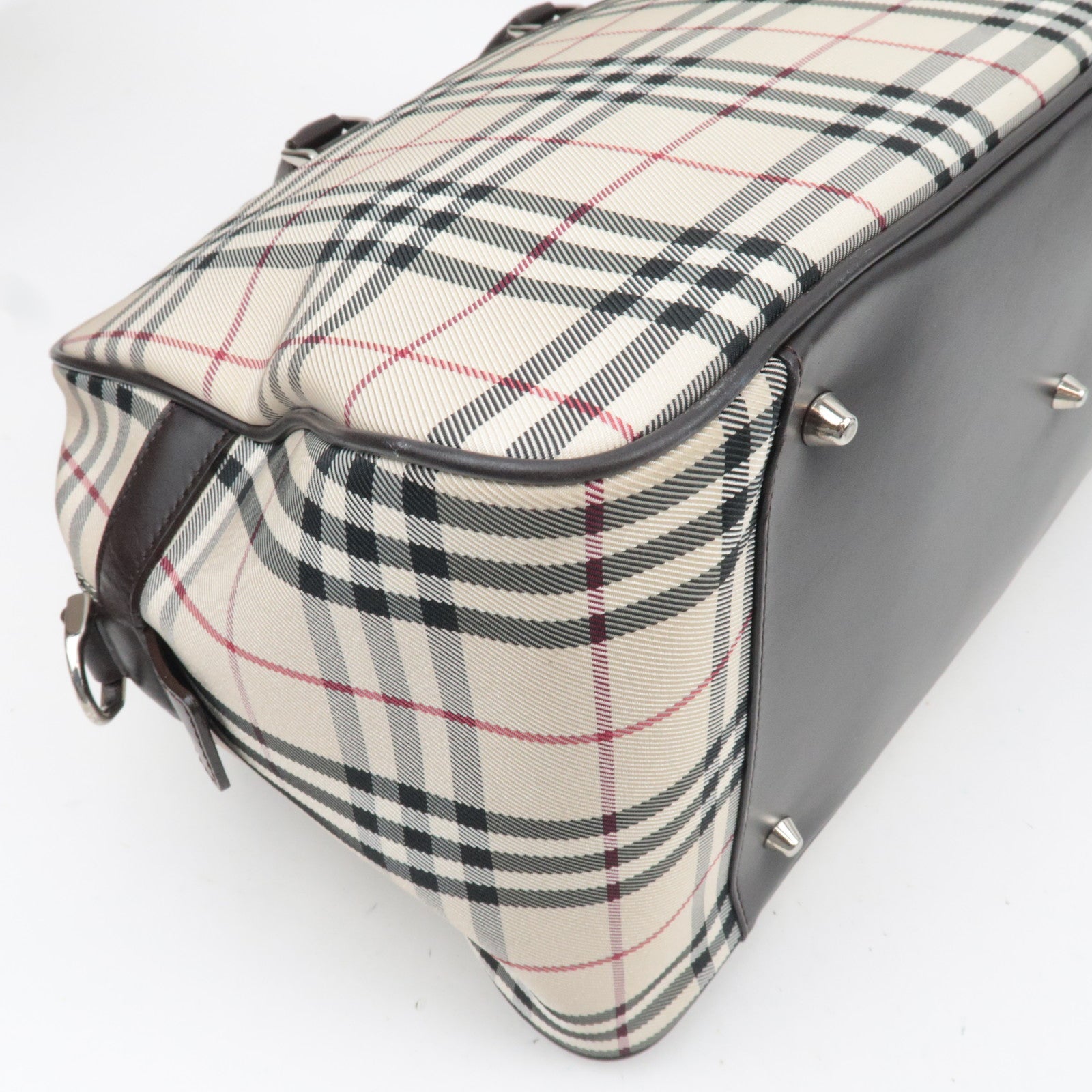 BURBERRY Nova Plaid 2-Way Canvas Leather Boston Bag Beige Brown *Strap