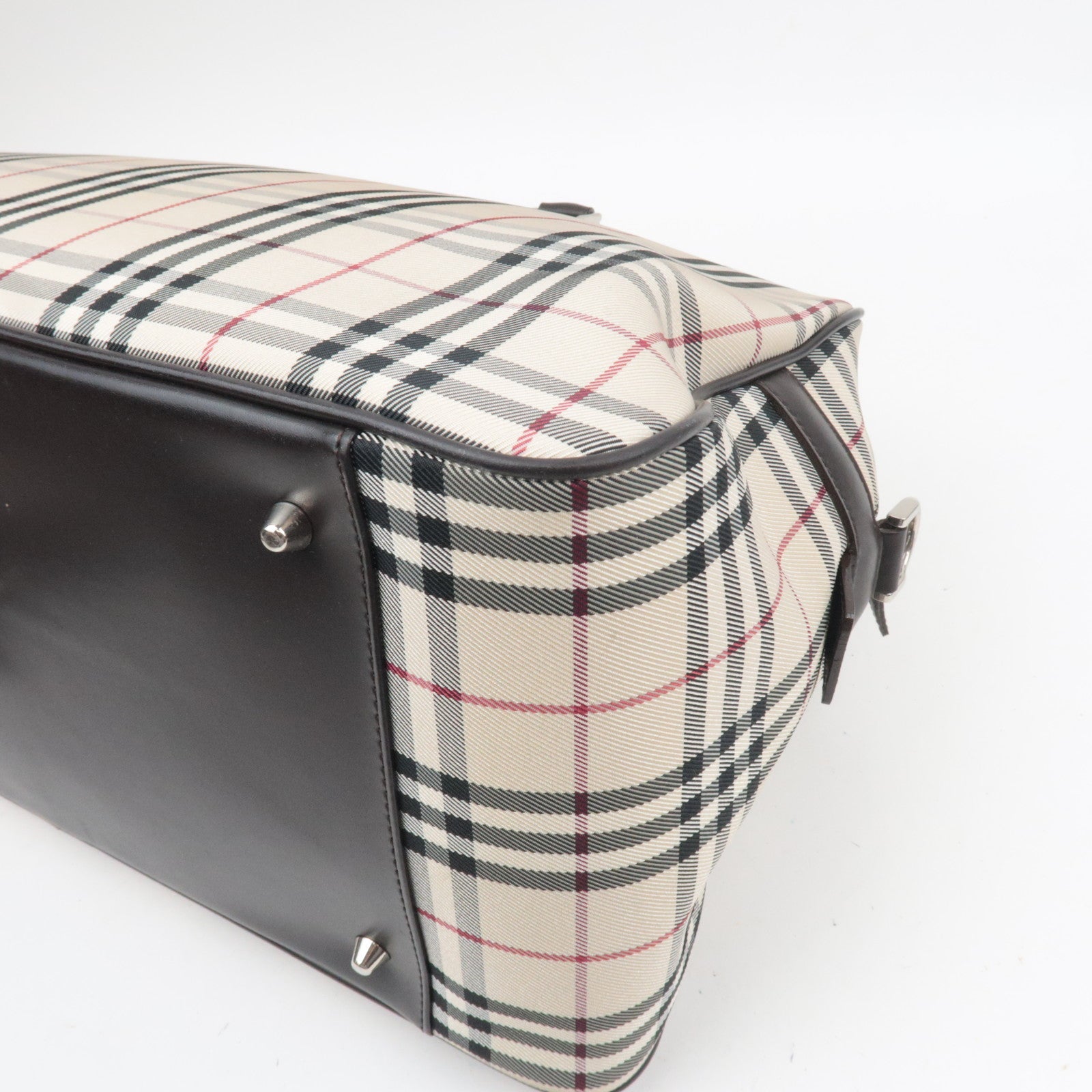 BURBERRY Nova Plaid 2-Way Canvas Leather Boston Bag Beige Brown *Strap