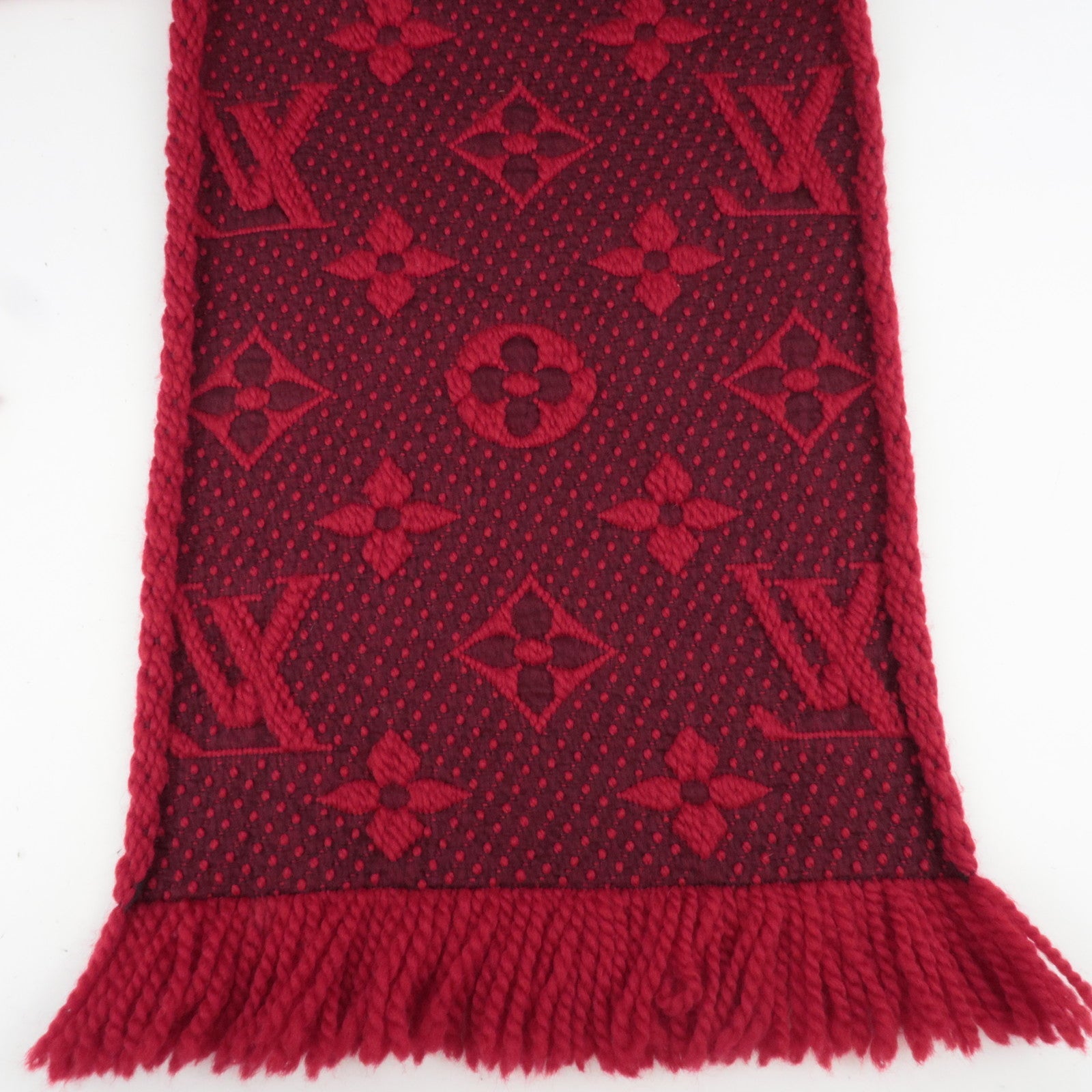 Louis Vuitton Monogram Echarpe Logomania Scarf 94% Wool 6% Silk Red M72432 CC1221