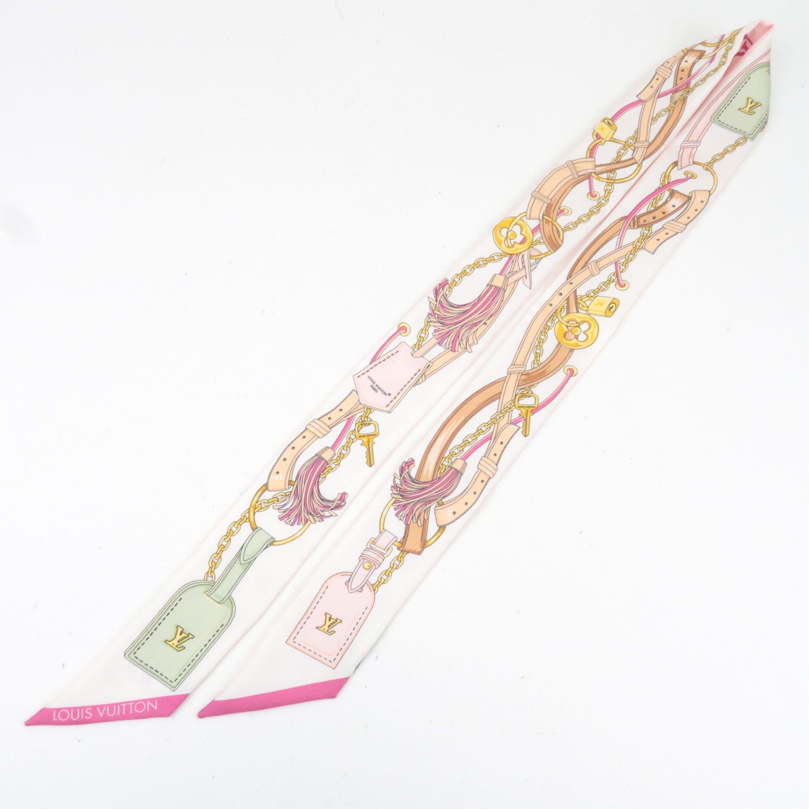 Louis Vuitton Bandeau BB Flower and Straps Scarf 100% Silk Rose Fuchsia M94975 GM5204 *Box