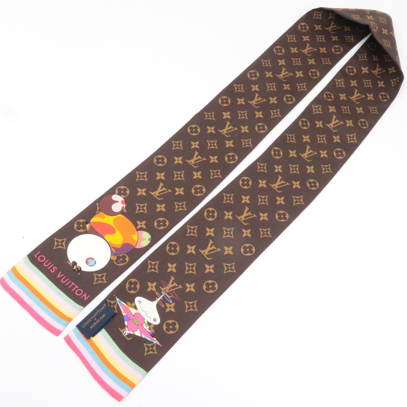 Louis Vuitton LV×TM Bandeau Superflat Scarf Monogram Panda 100% Silk Brown M96083 IS4264 *Box
