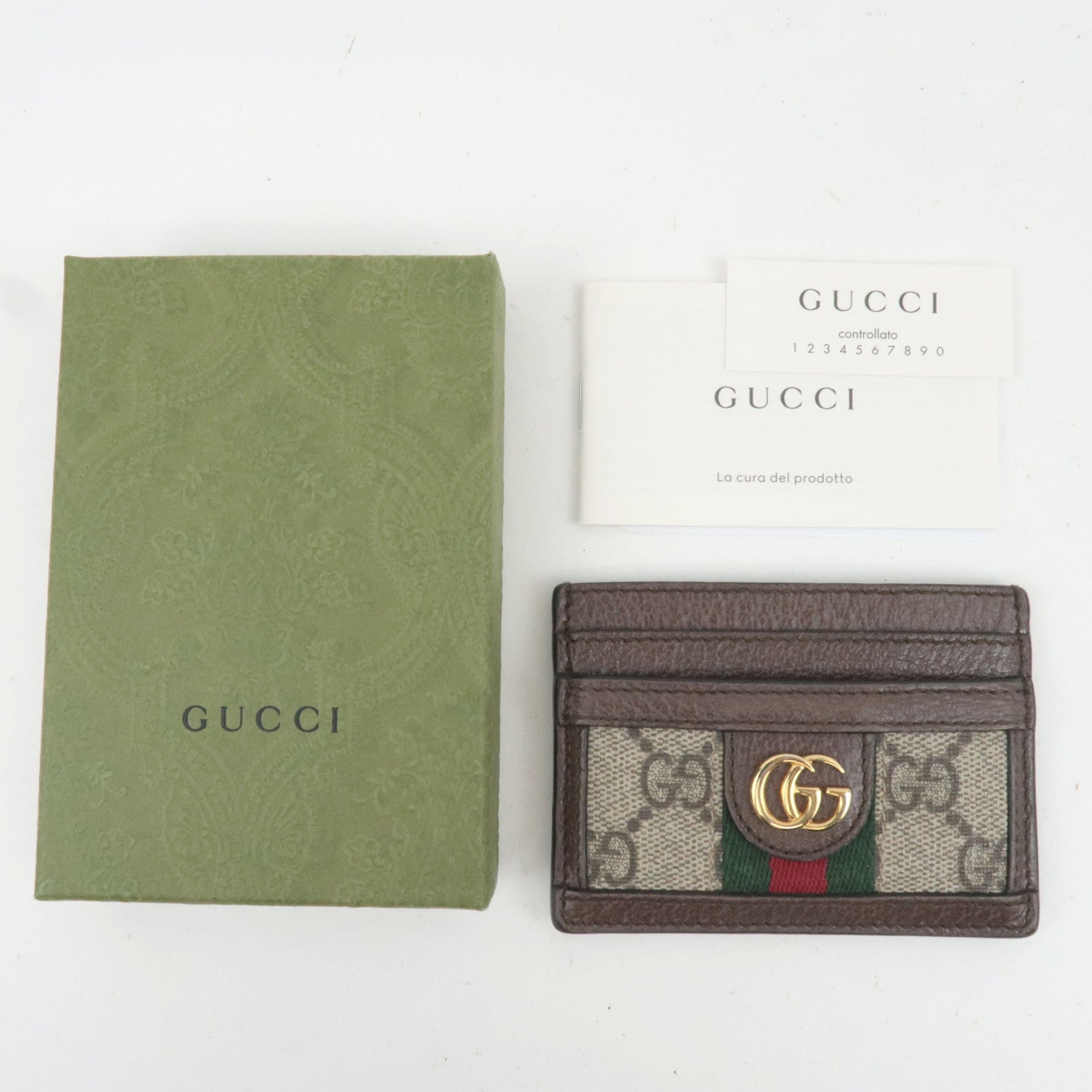 GUCCI Ophidia GG Supreme Leather Card Case Beige 523159 *Box