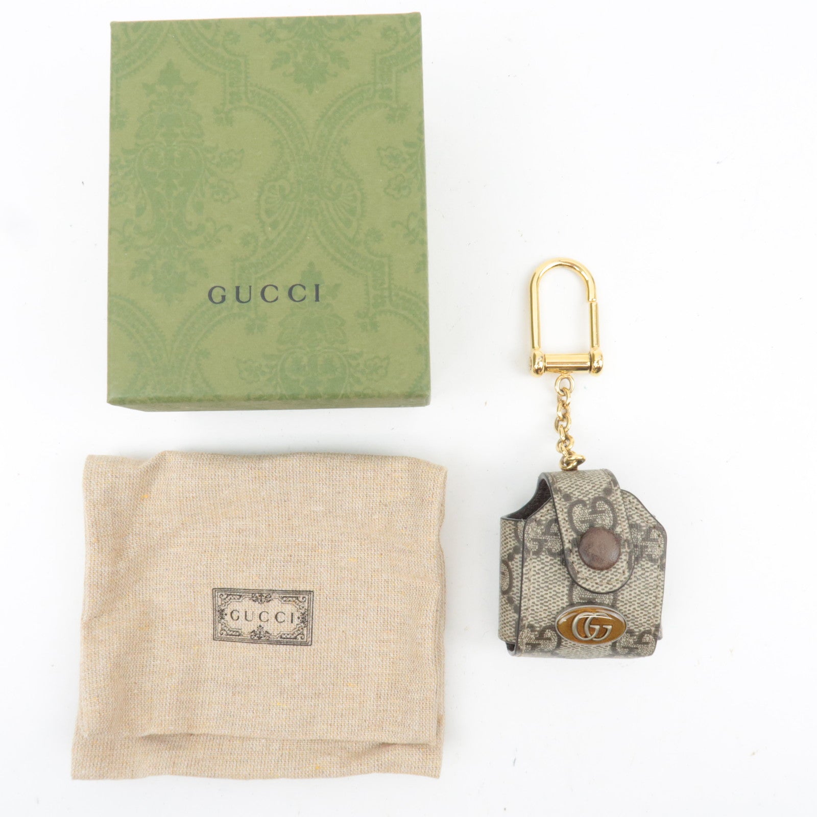 GUCCI Ophidia GG Supreme Airpods Case Beige Brown 596720 *Box, Dust bag