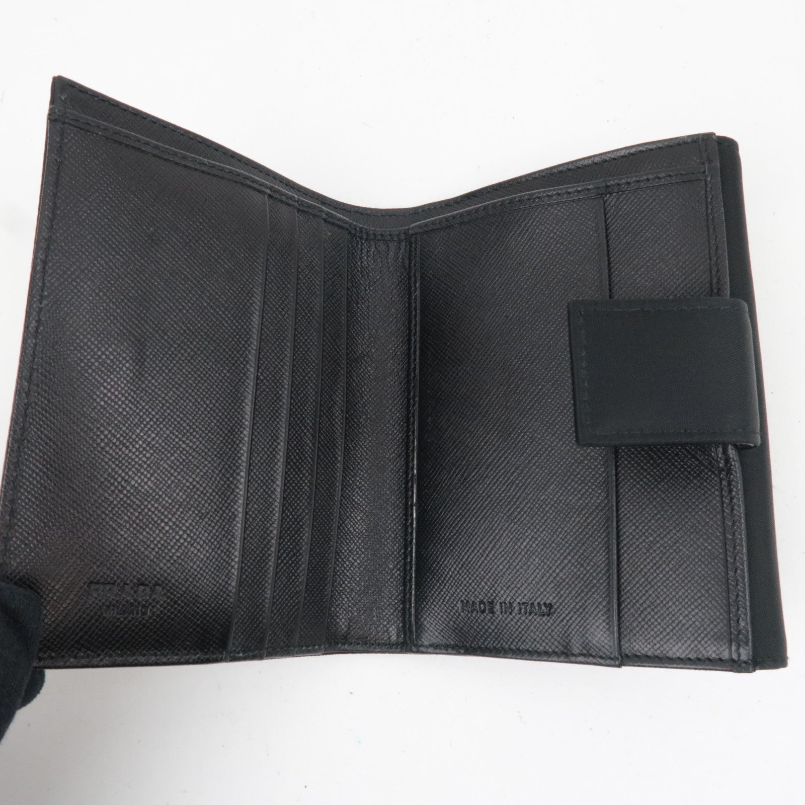 PRADA Nylon Leather Double-Hook Wallet Black *Box