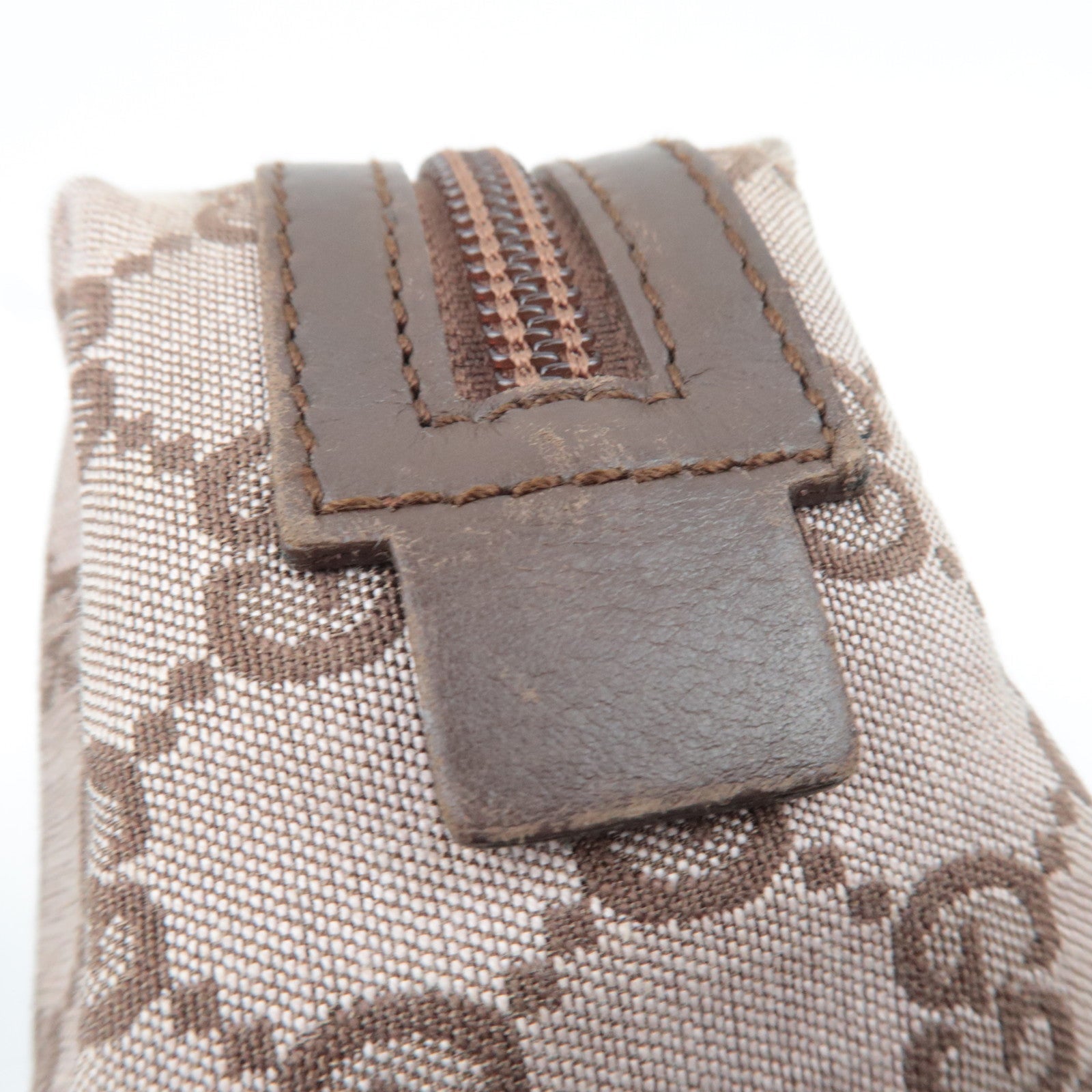 GUCCI GG Canvas Leather Cosmetic Pouch Pink Beige Brown 039.1118 *Box