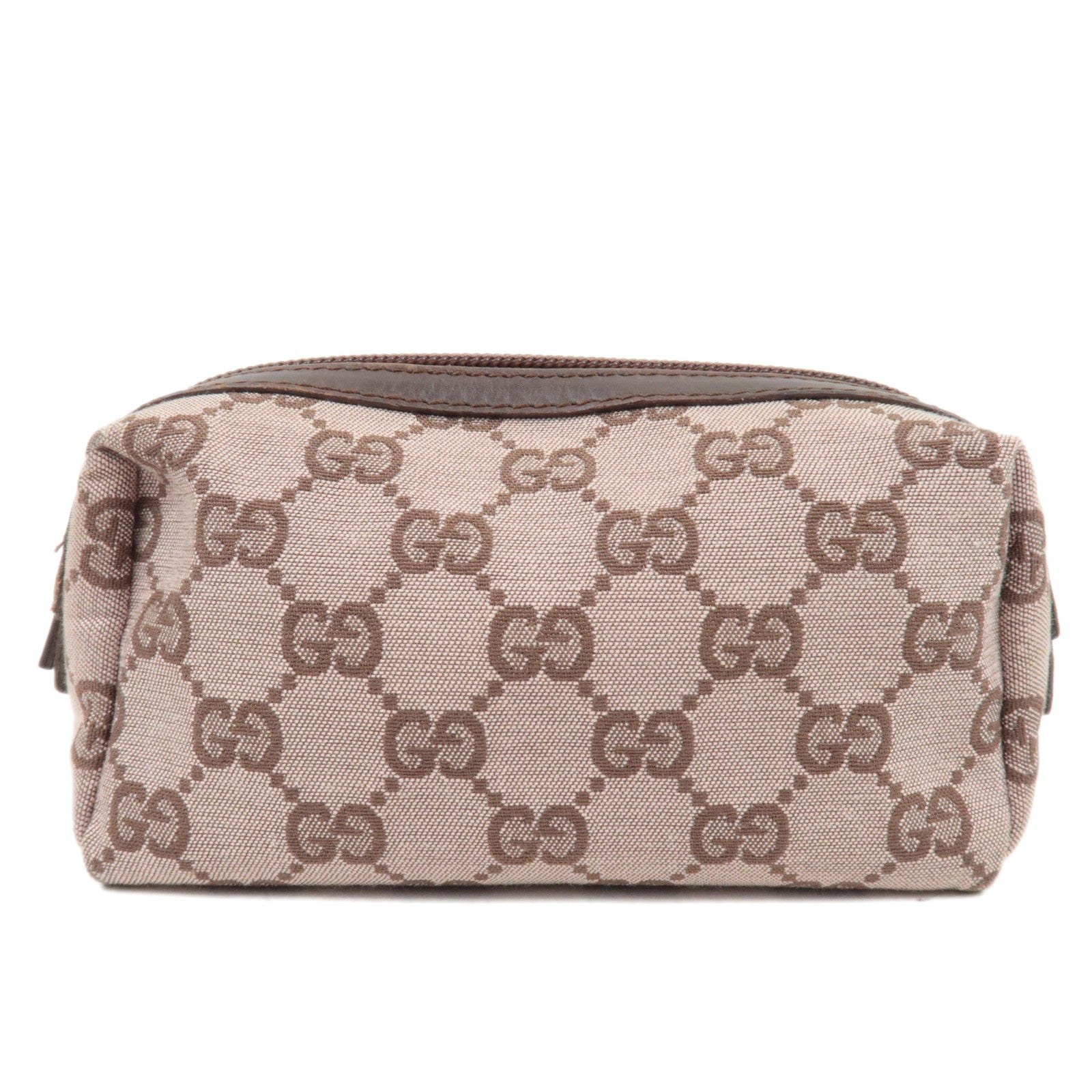 GUCCI GG Canvas Leather Cosmetic Pouch Pink Beige Brown 039.1118 *Box84491