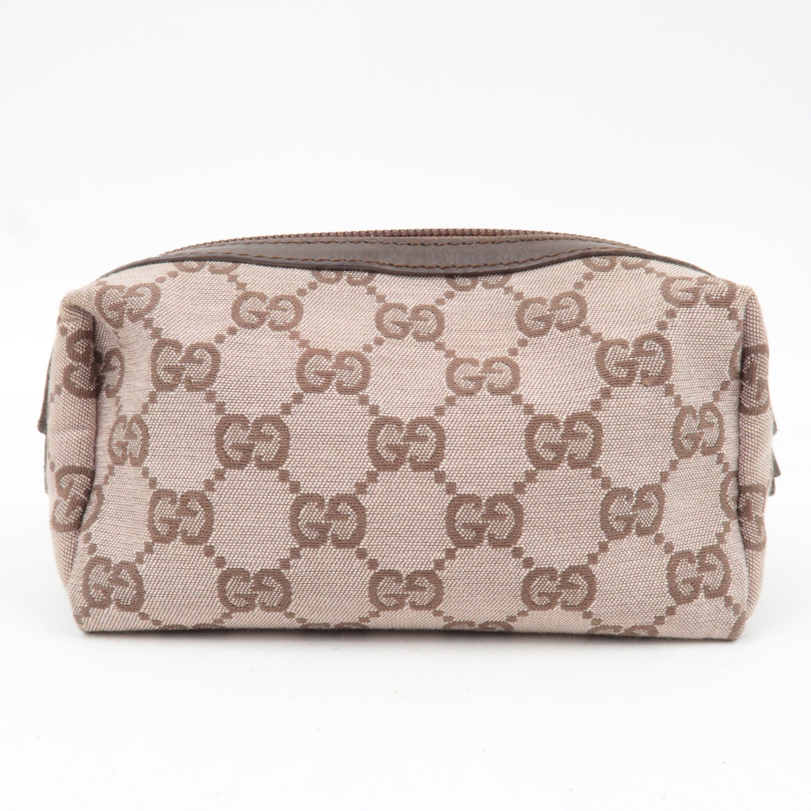 GUCCI GG Canvas Leather Cosmetic Pouch Pink Beige Brown 039.1118 *Box