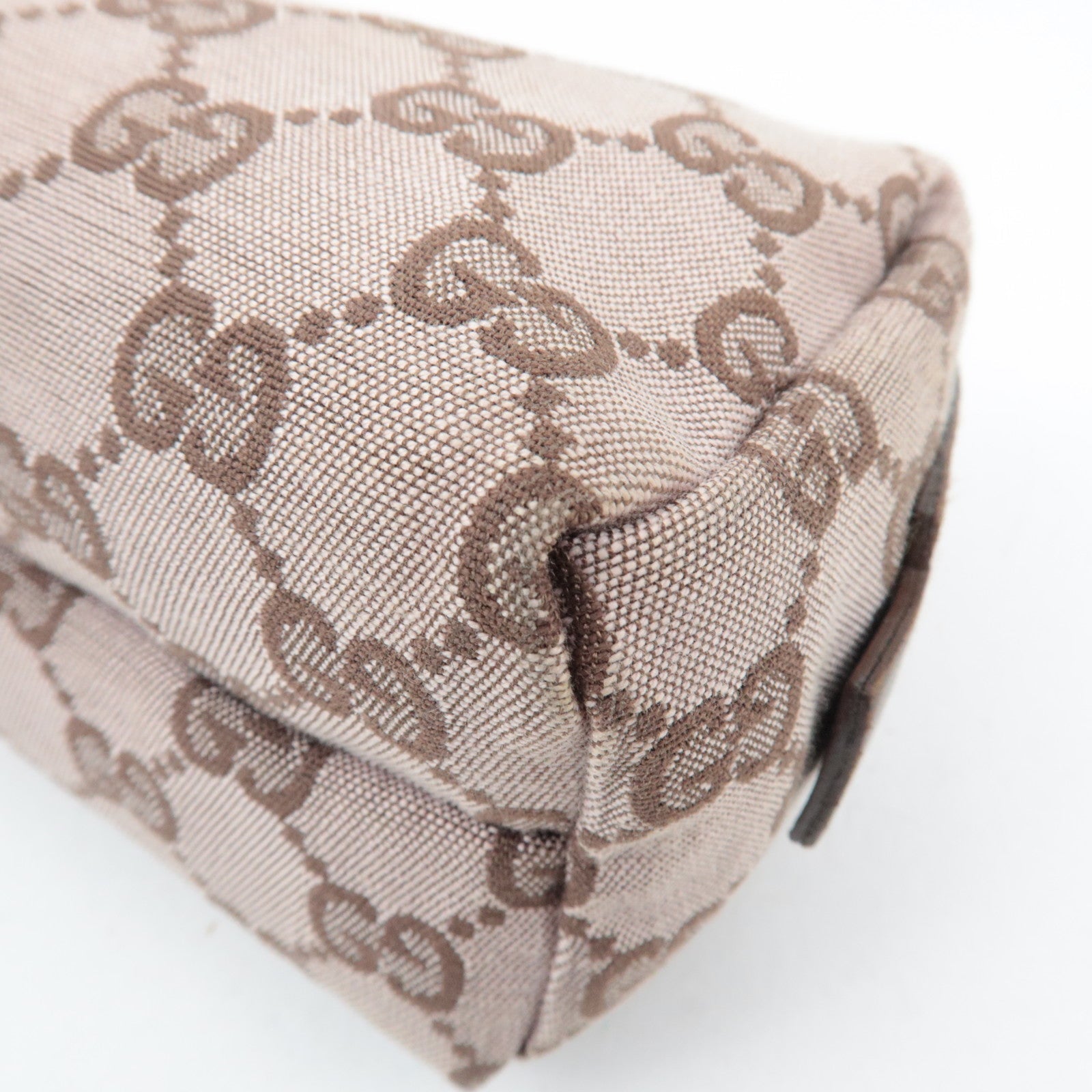 GUCCI GG Canvas Leather Cosmetic Pouch Pink Beige Brown 039.1118 *Box