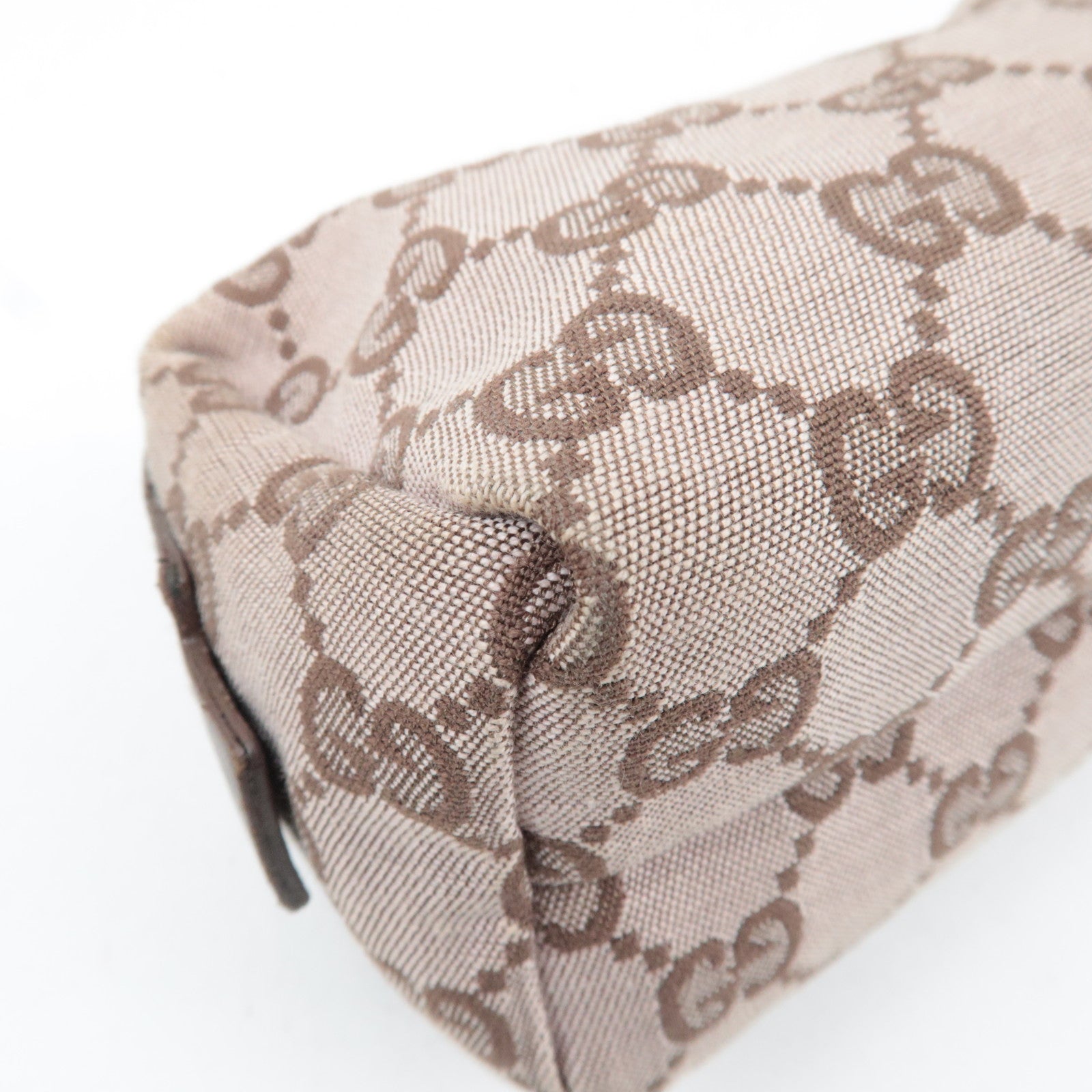 GUCCI GG Canvas Leather Cosmetic Pouch Pink Beige Brown 039.1118 *Box