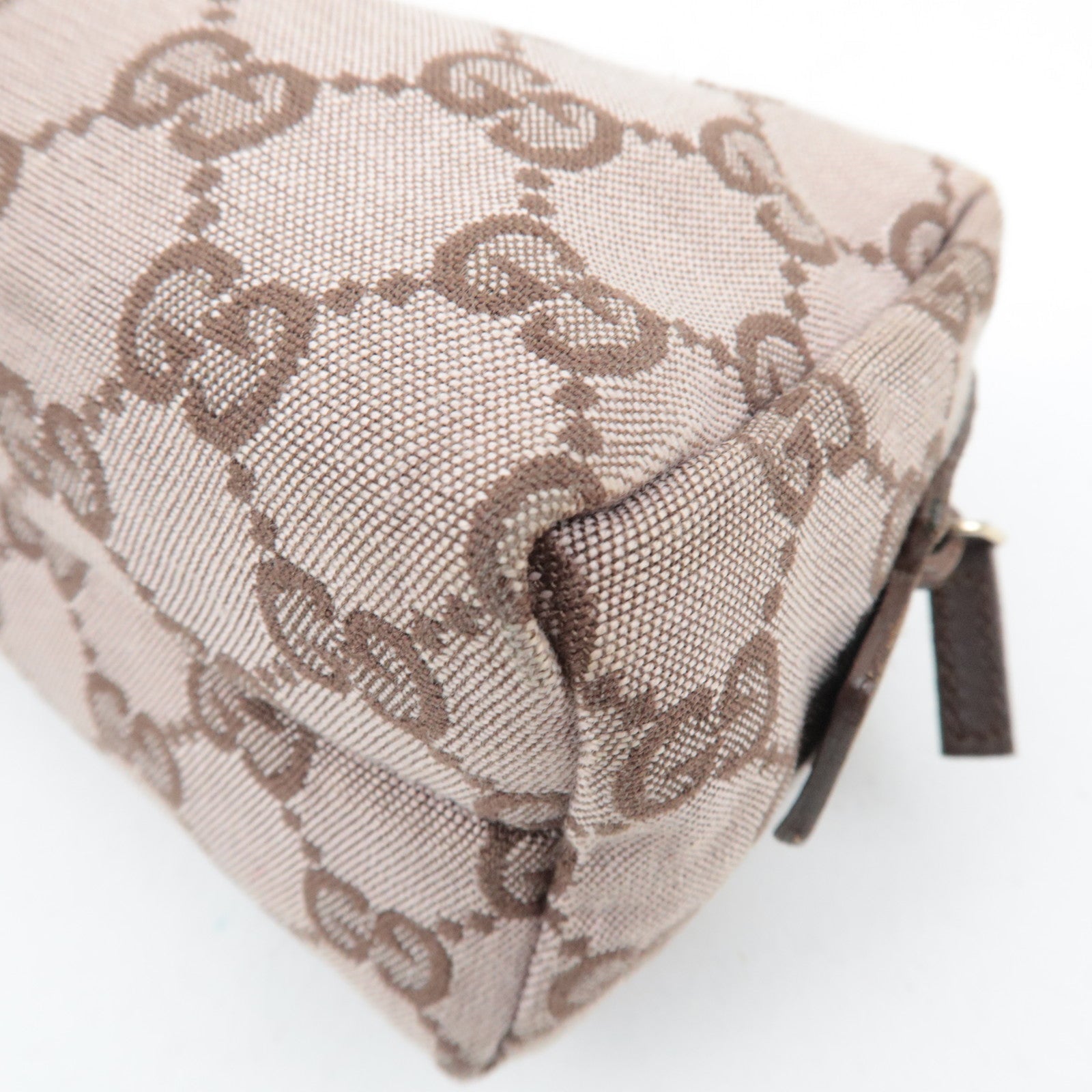 GUCCI GG Canvas Leather Cosmetic Pouch Pink Beige Brown 039.1118 *Box