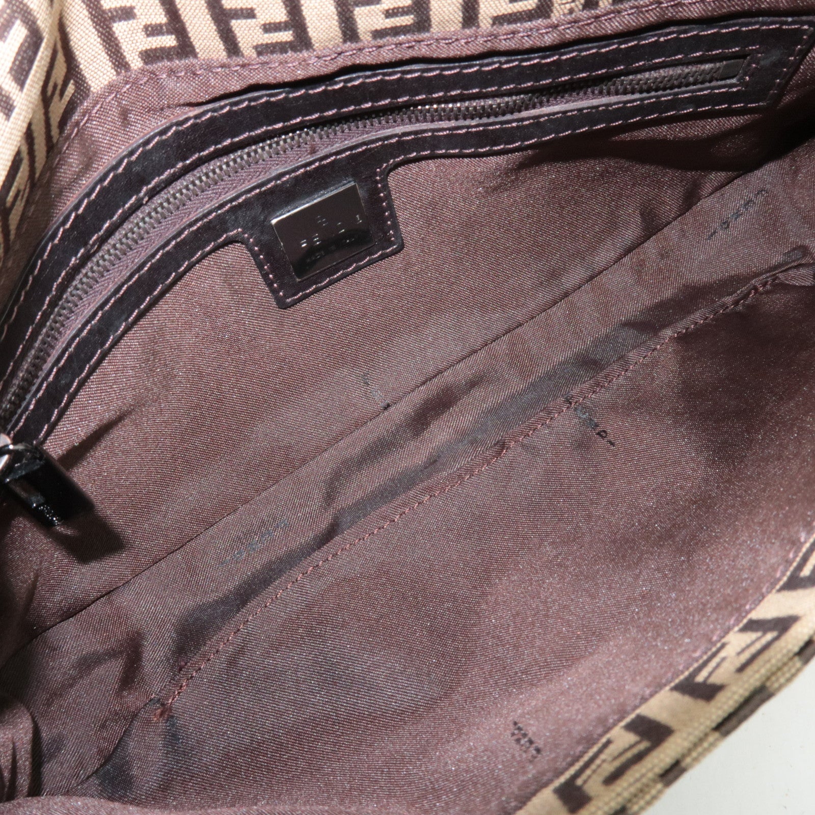 FENDI Zucchino Mamma Baguette Shoulder Bag Canvas Leather Beige Brown 8BR000