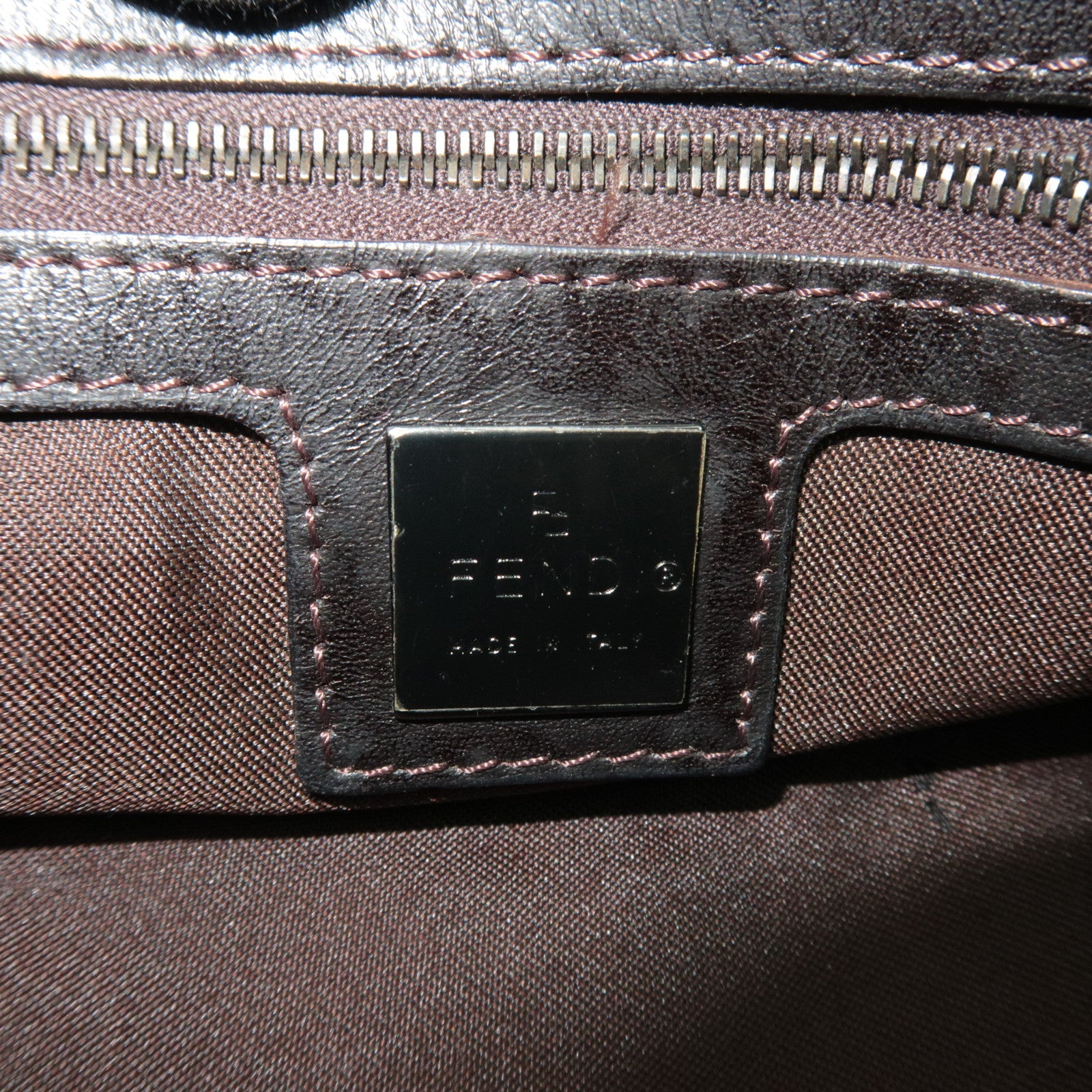 FENDI Zucchino Mamma Baguette Shoulder Bag Canvas Leather Beige Brown 8BR000