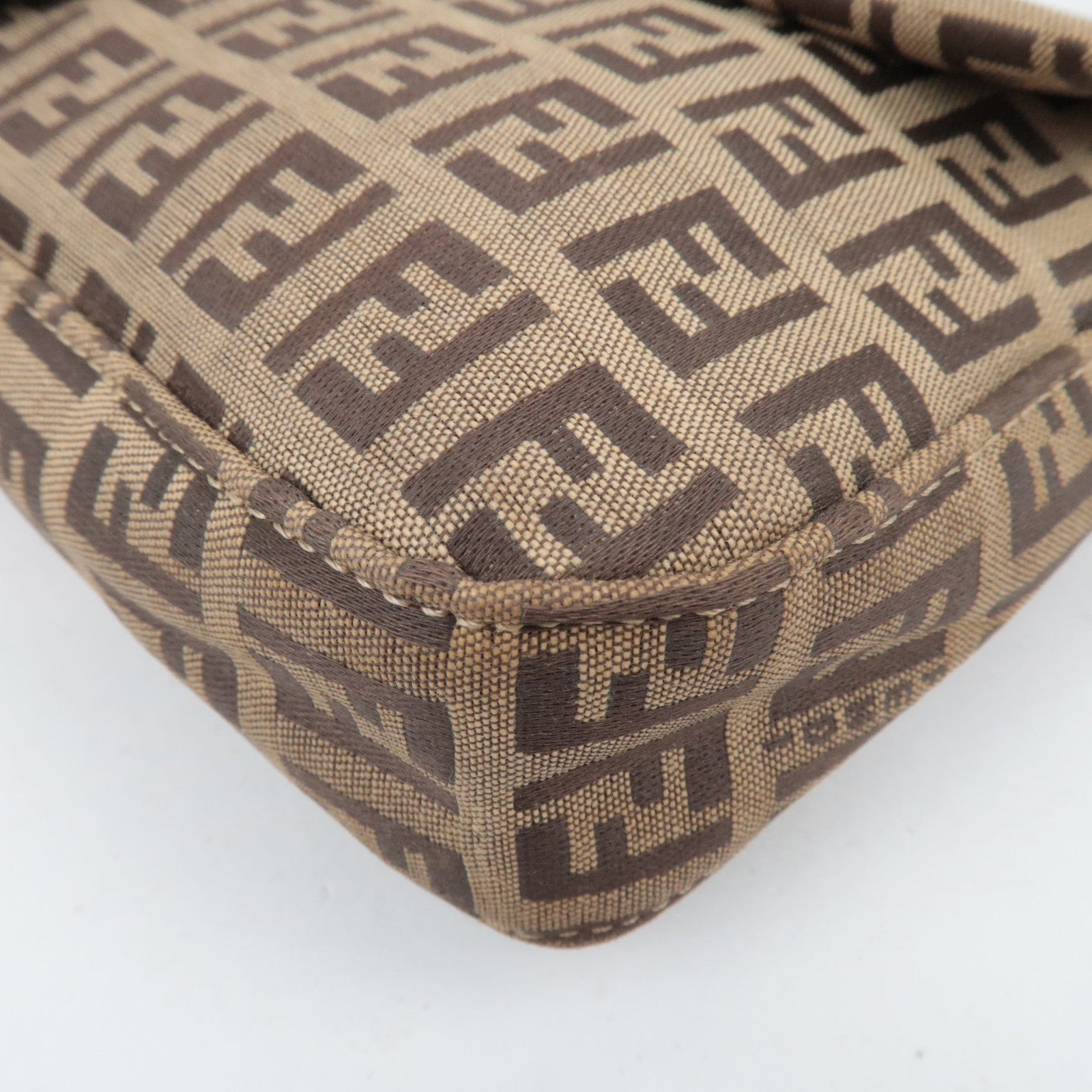 FENDI Zucchino Mamma Baguette Shoulder Bag Canvas Leather Beige Brown 8BR000