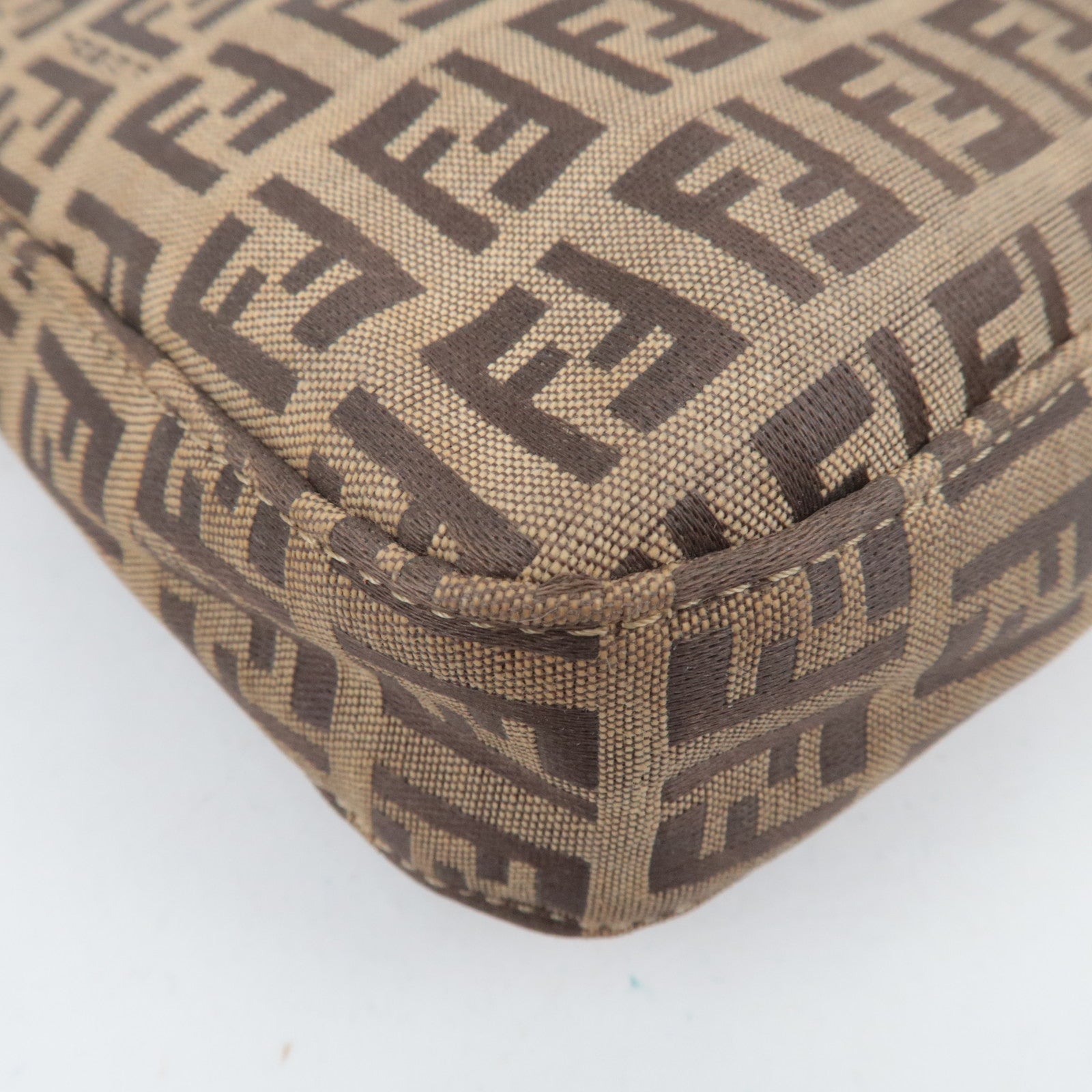 FENDI Zucchino Mamma Baguette Shoulder Bag Canvas Leather Beige Brown 8BR000