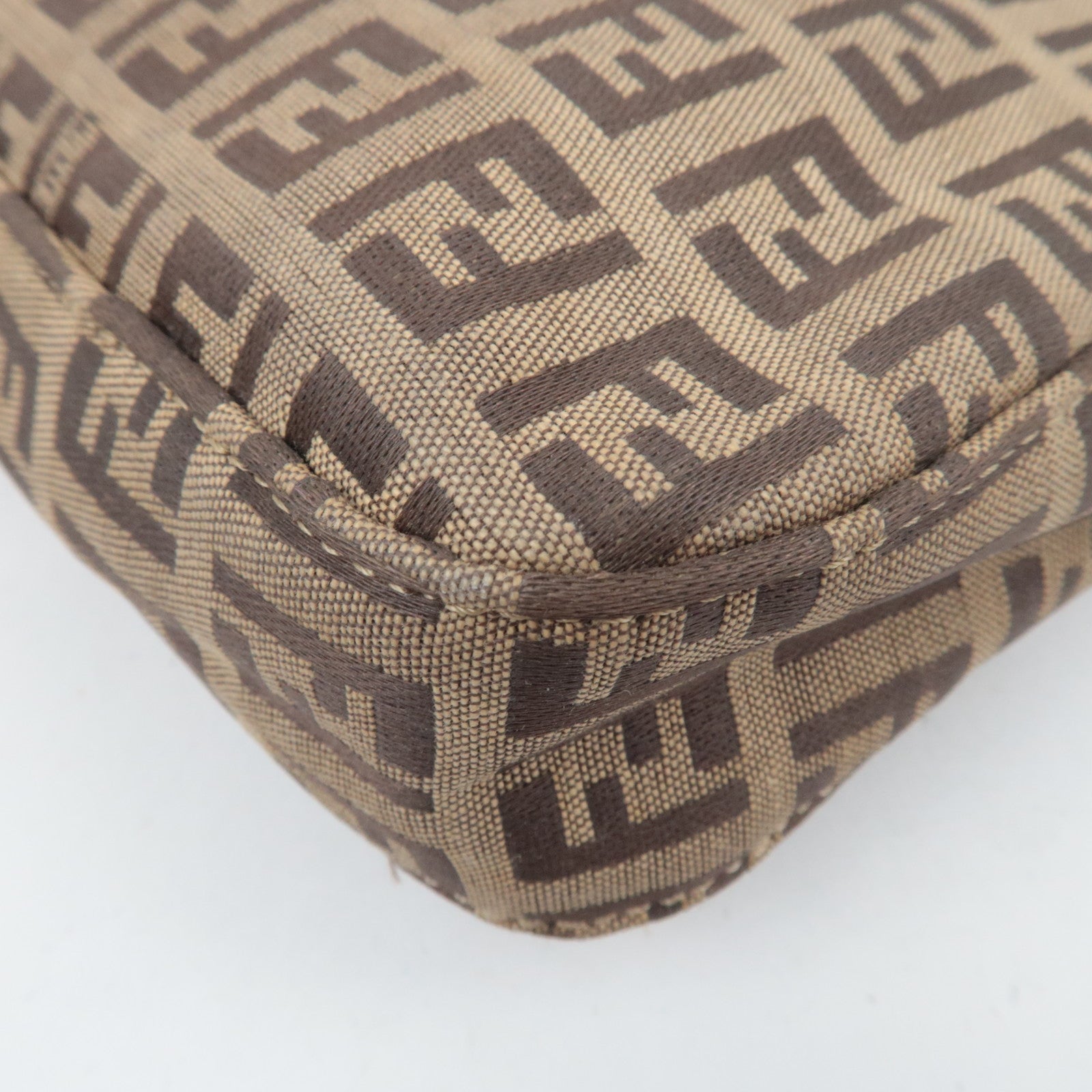 FENDI Zucchino Mamma Baguette Shoulder Bag Canvas Leather Beige Brown 8BR000