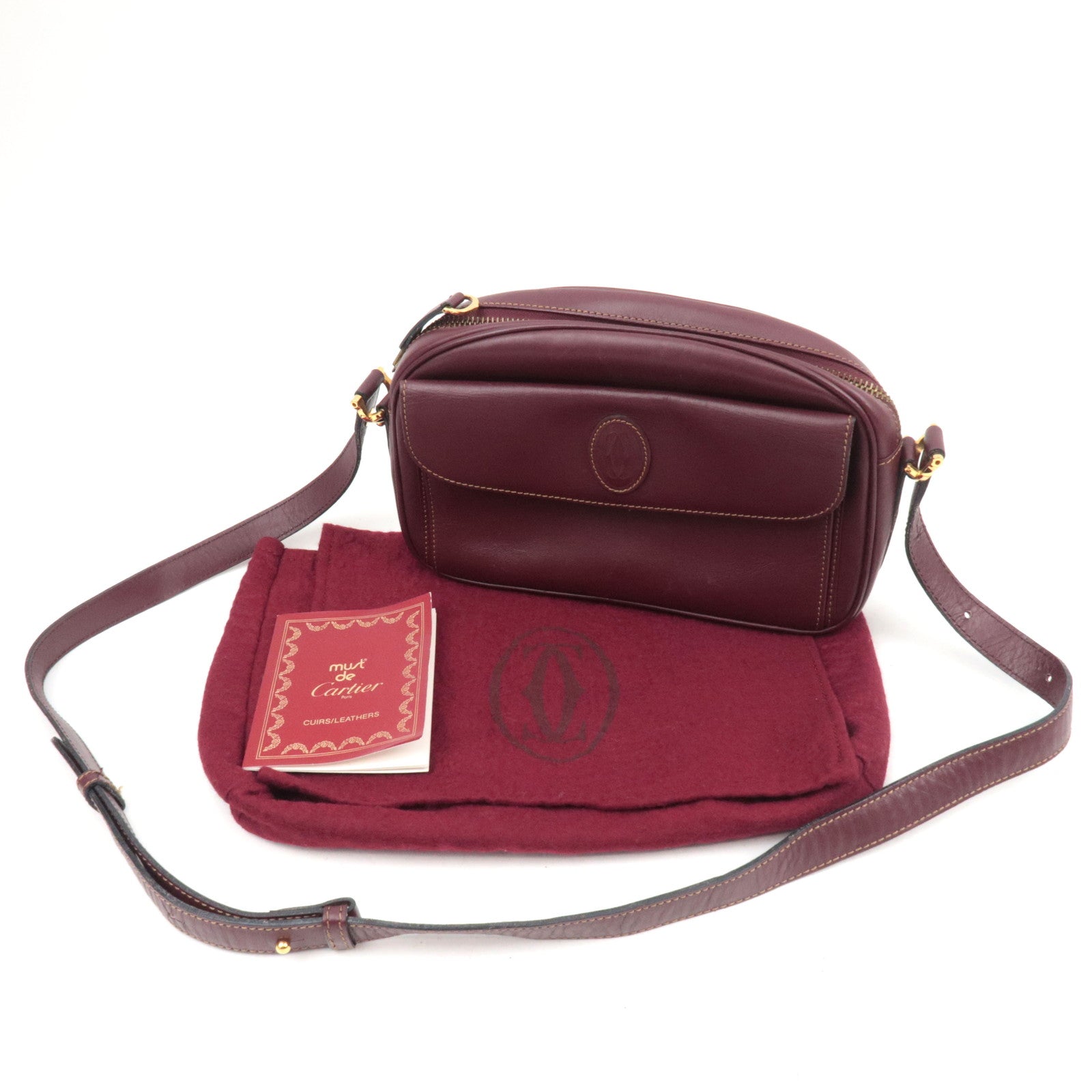 Cartier Must Line Leather Shoulder Bag Bordeaux *Dust bag