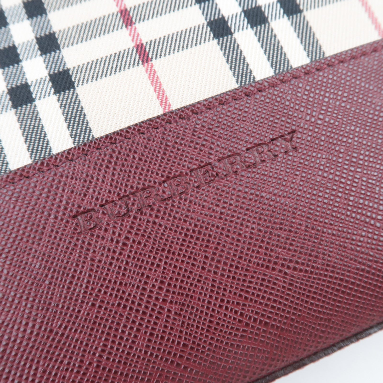 BURBERRY Nova Plaid Shoulder Bag Canvas Leather Beige Bordeaux