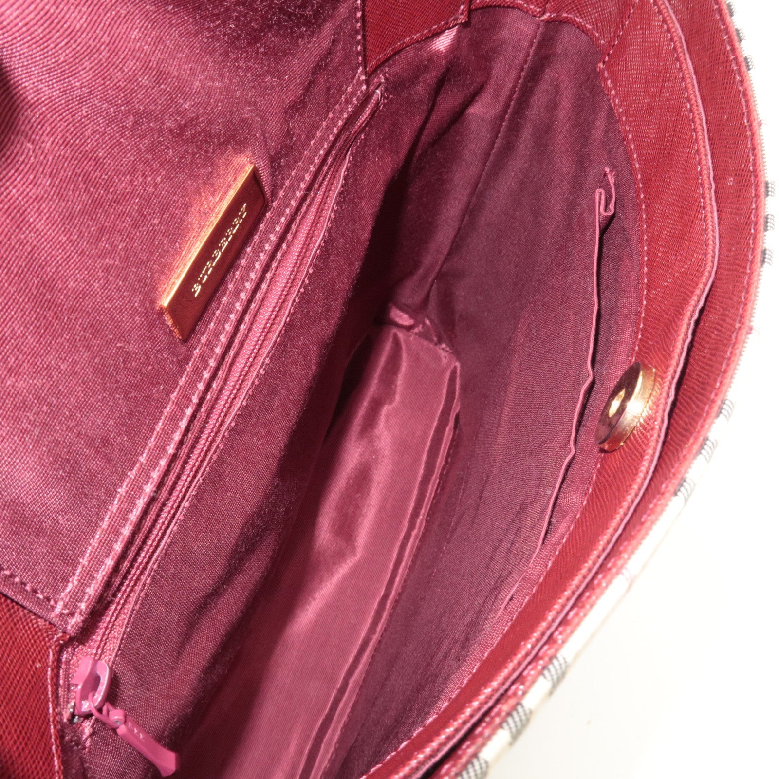 BURBERRY Nova Plaid Shoulder Bag Canvas Leather Beige Bordeaux