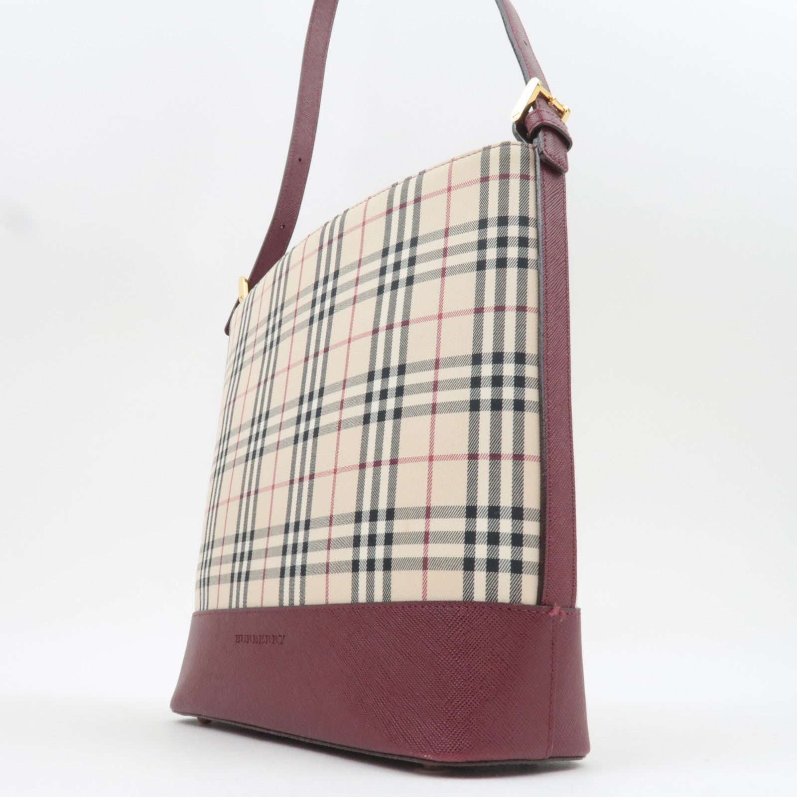 BURBERRY Nova Plaid Shoulder Bag Canvas Leather Beige Bordeaux
