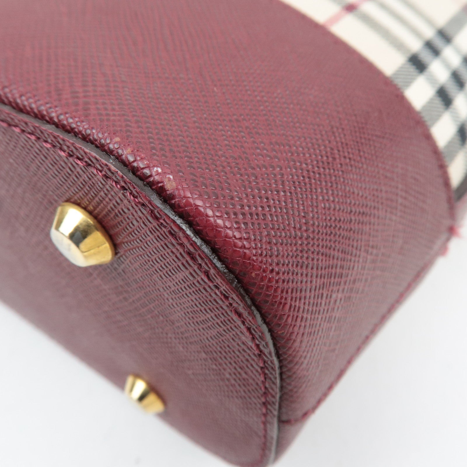 BURBERRY Nova Plaid Shoulder Bag Canvas Leather Beige Bordeaux