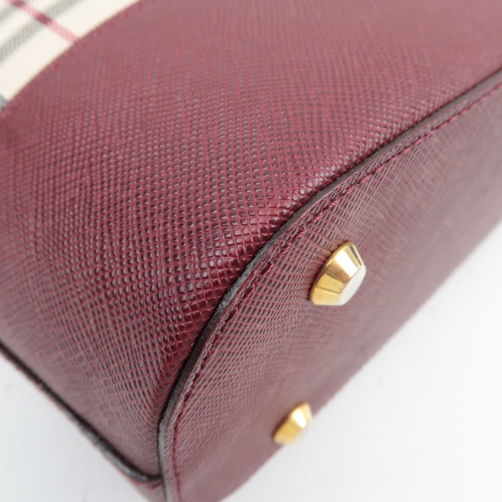 BURBERRY Nova Plaid Shoulder Bag Canvas Leather Beige Bordeaux