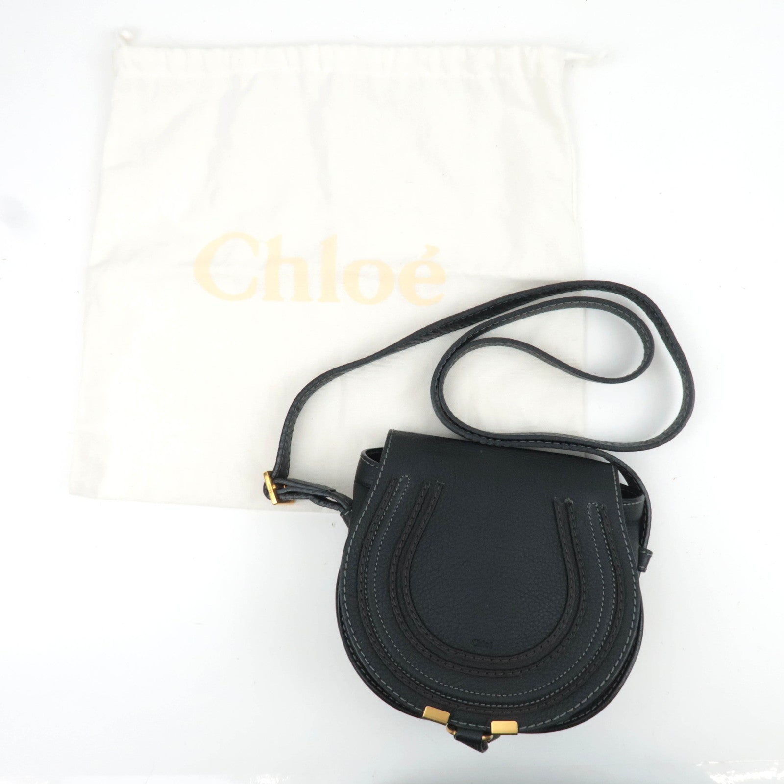 Chloe Marcy Small Leather Saddlebag Shoulder Bag Black *Dust bag