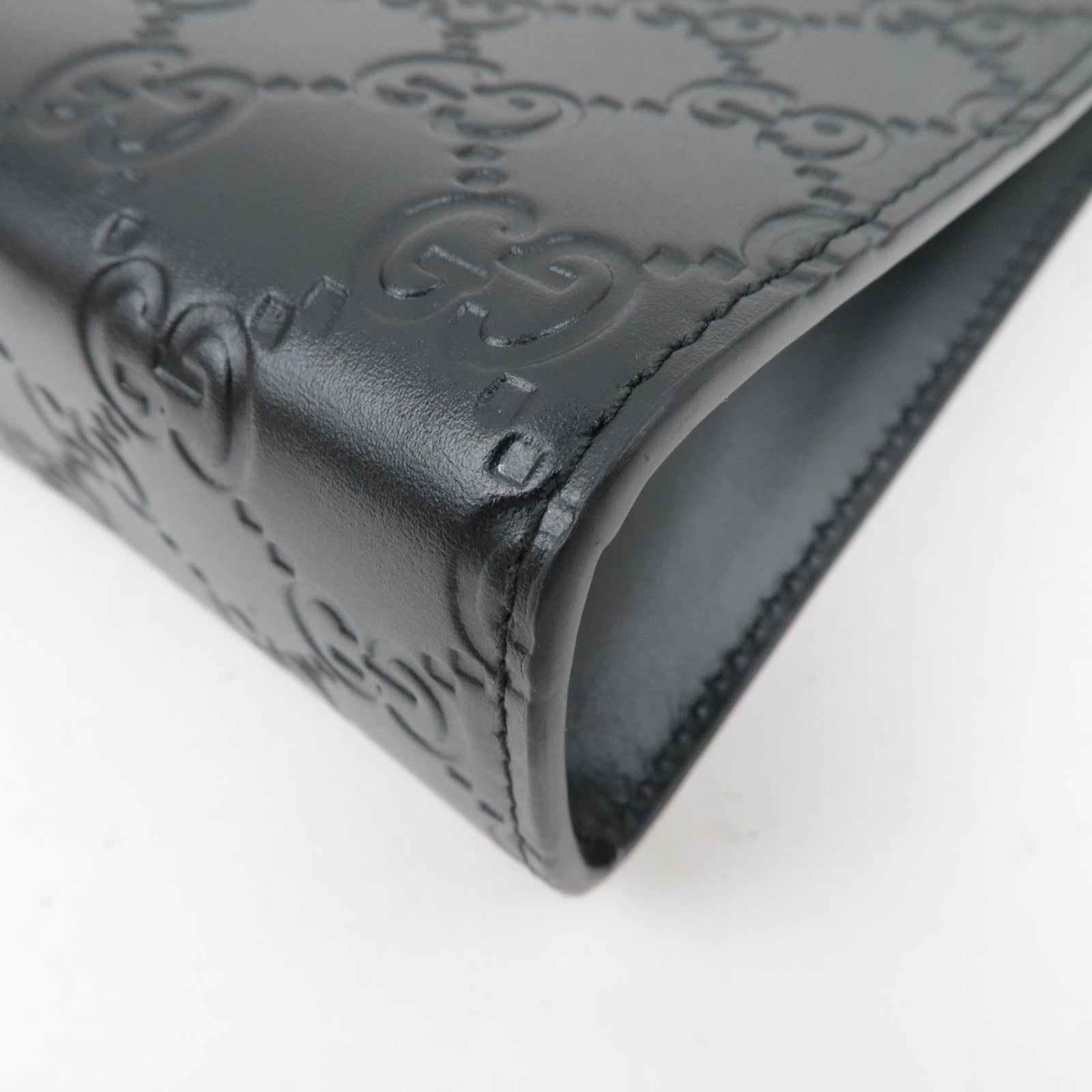 GUCCI Sherry Guccissima Clutch Bag Leather Black 475316