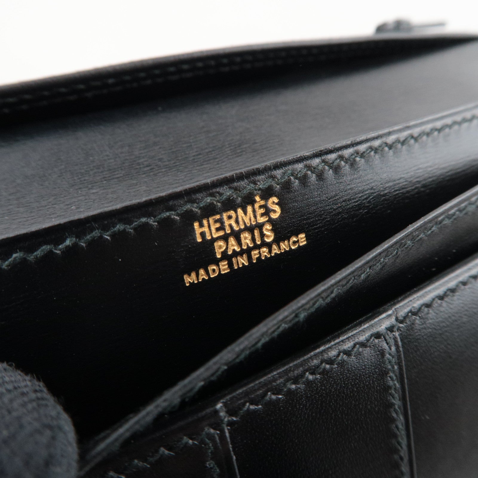 HERMES Bearn Long Wallet 〇V Stamp (1992) Box Calf Black Gold HDW