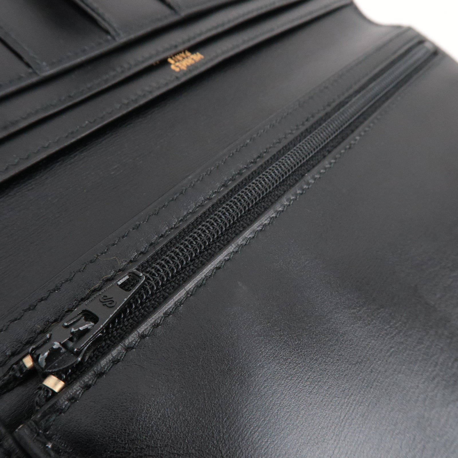 HERMES Bearn Long Wallet 〇V Stamp (1992) Box Calf Black Gold HDW